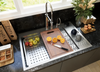CozyBlock EmboPress Series Topmount Workstation Kitchen Sink - Premium 16 Gauge Stainless Steel with Integrated Drainboard, Dual-Tier Ledges, and Honeycomb Embossing, Complete Package w/ Cutting Board, Dish Rack, Strainer