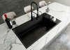 CozyBlock EmboPress Series Topmount Workstation Kitchen Sink - Premium 16 Gauge Black Stainless Steel with Integrated Drainboard, Dual-Tier Ledges, and Honeycomb Embossing, Complete Package w/ Cutting Board, Dish Rack, Strainer