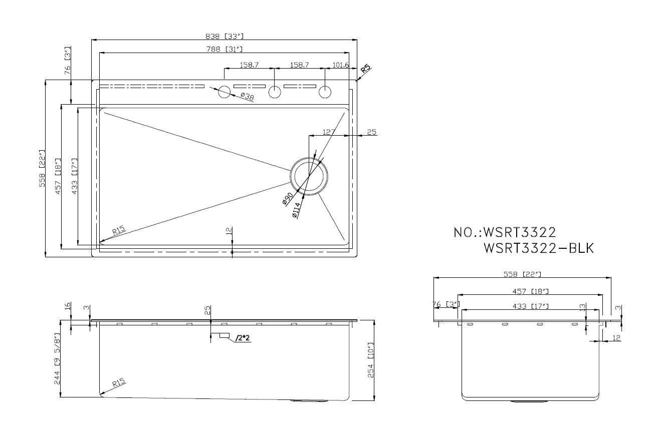 Workstation Topmount / Drop-in 16 Gauge Stainless Steel Single Bowl Kitchen Sink w/ Integrated Ledge, 15mm Tight Radius with Premium Accessories