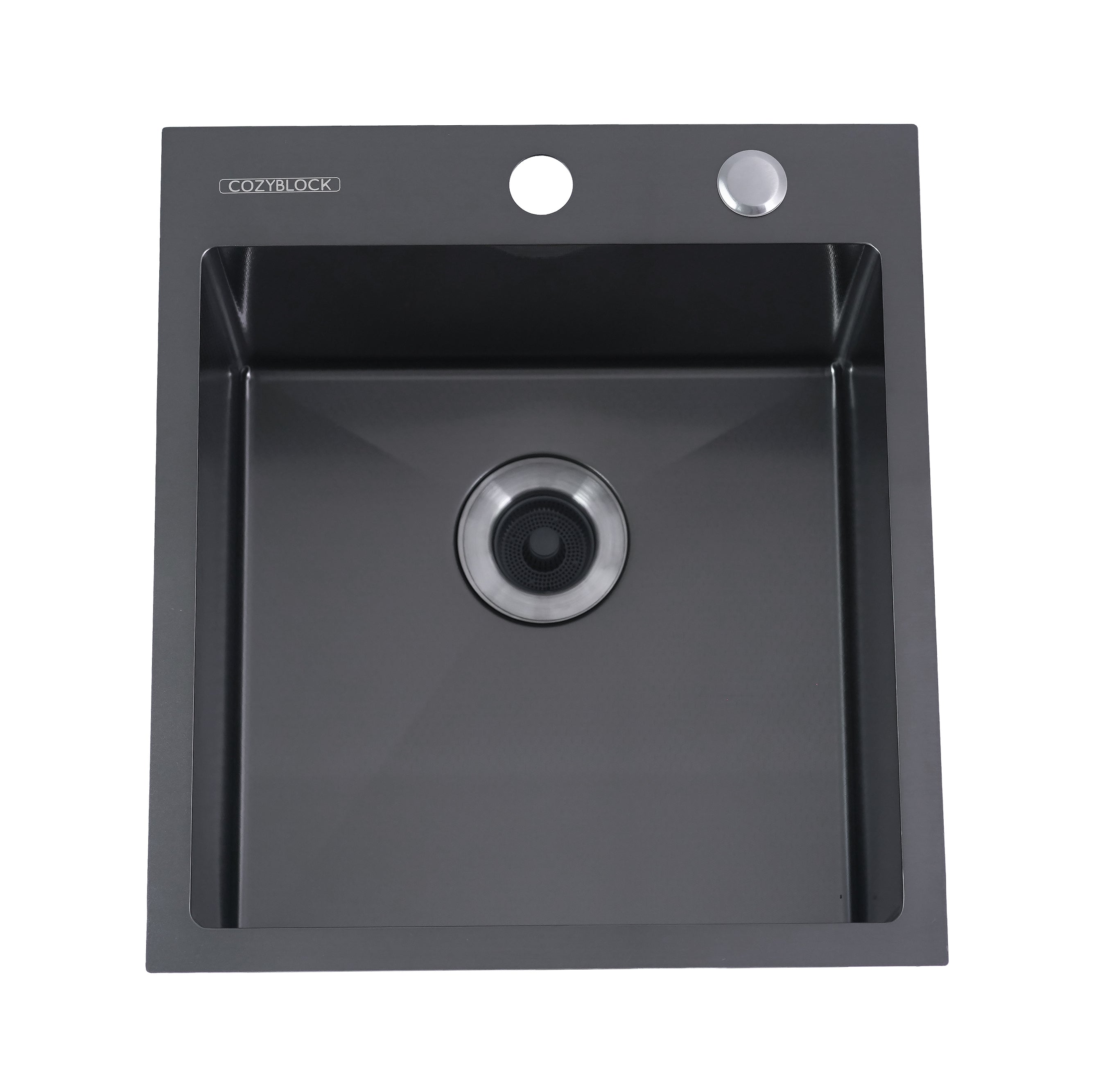 CozyBlock EmboPress Series Topmount Workstation Kitchen Sink - Premium 16 Gauge Black Stainless Steel with Integrated Drainboard, Dual-Tier Ledges, and Honeycomb Embossing, Complete Package w/ Cutting Board, Dish Rack, Strainer