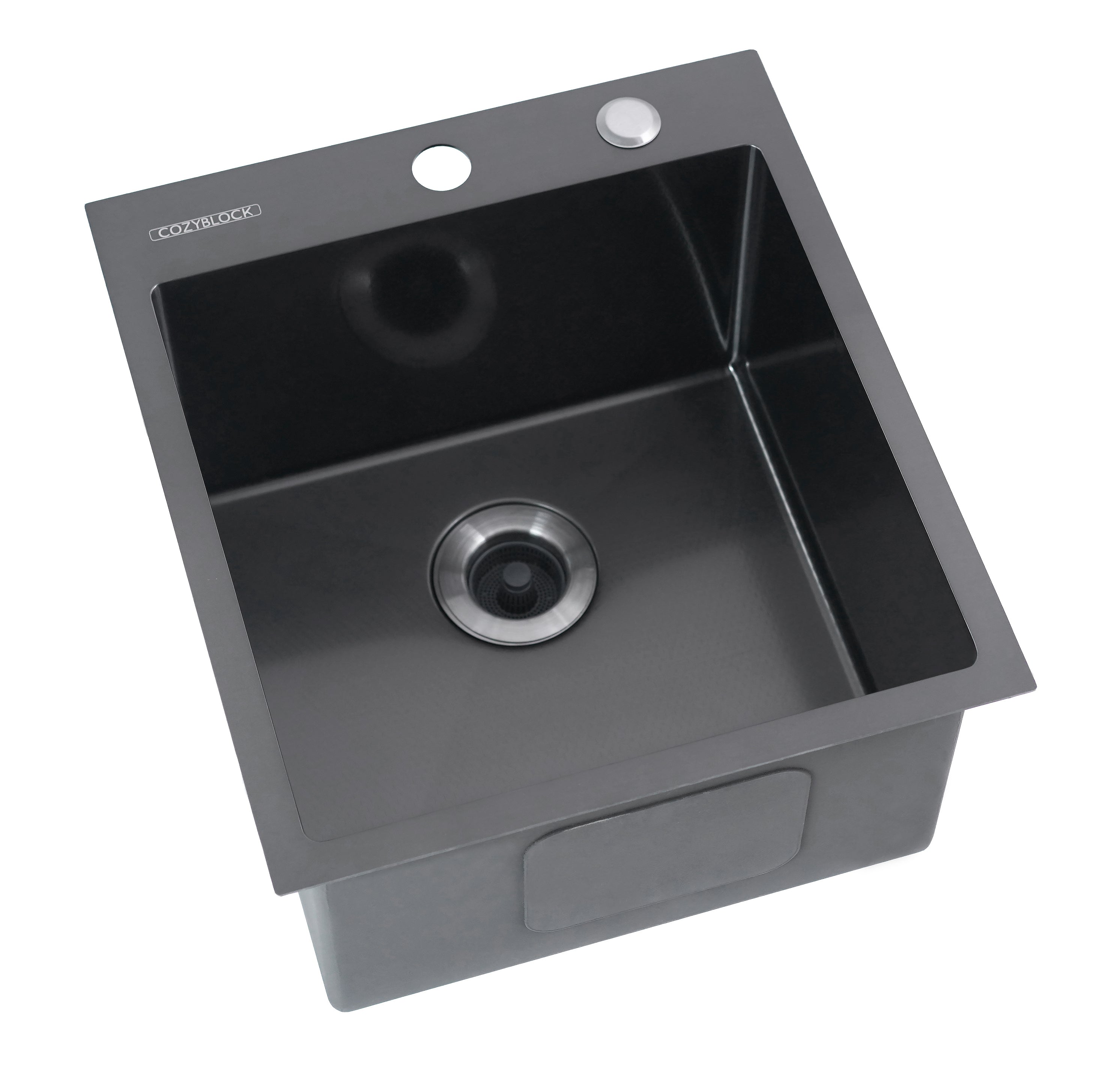 CozyBlock EmboPress Series Topmount Workstation Kitchen Sink - Premium 16 Gauge Black Stainless Steel with Integrated Drainboard, Dual-Tier Ledges, and Honeycomb Embossing, Complete Package w/ Cutting Board, Dish Rack, Strainer