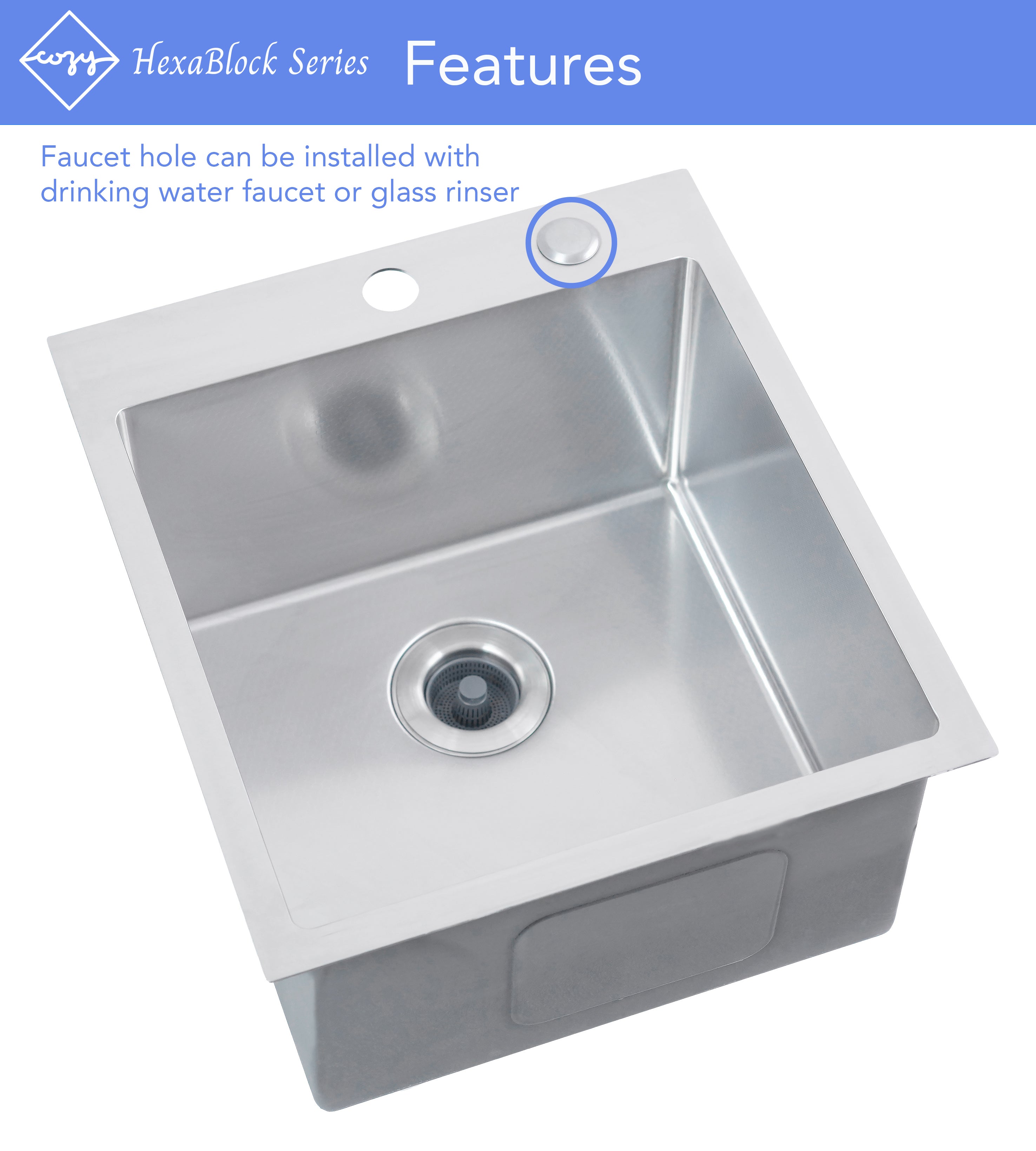 CozyBlock EmboPress Series Topmount Workstation Kitchen Sink - Premium 16 Gauge Stainless Steel with Integrated Drainboard, Dual-Tier Ledges, and Honeycomb Embossing, Complete Package w/ Cutting Board, Dish Rack, Strainer