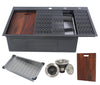 CozyBlock EmboPress Series Topmount Workstation Kitchen Sink - Premium 16 Gauge Black Stainless Steel with Integrated Drainboard, Dual-Tier Ledges, and Honeycomb Embossing, Complete Package w/ Cutting Board, Dish Rack, Strainer