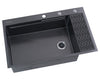 CozyBlock EmboPress Series Topmount Workstation Kitchen Sink - Premium 16 Gauge Black Stainless Steel with Integrated Drainboard, Dual-Tier Ledges, and Honeycomb Embossing, Complete Package w/ Cutting Board, Dish Rack, Strainer