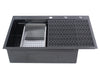 CozyBlock EmboPress Series Topmount Workstation Kitchen Sink - Premium 16 Gauge Black Stainless Steel with Integrated Drainboard, Dual-Tier Ledges, and Honeycomb Embossing, Complete Package w/ Cutting Board, Dish Rack, Strainer