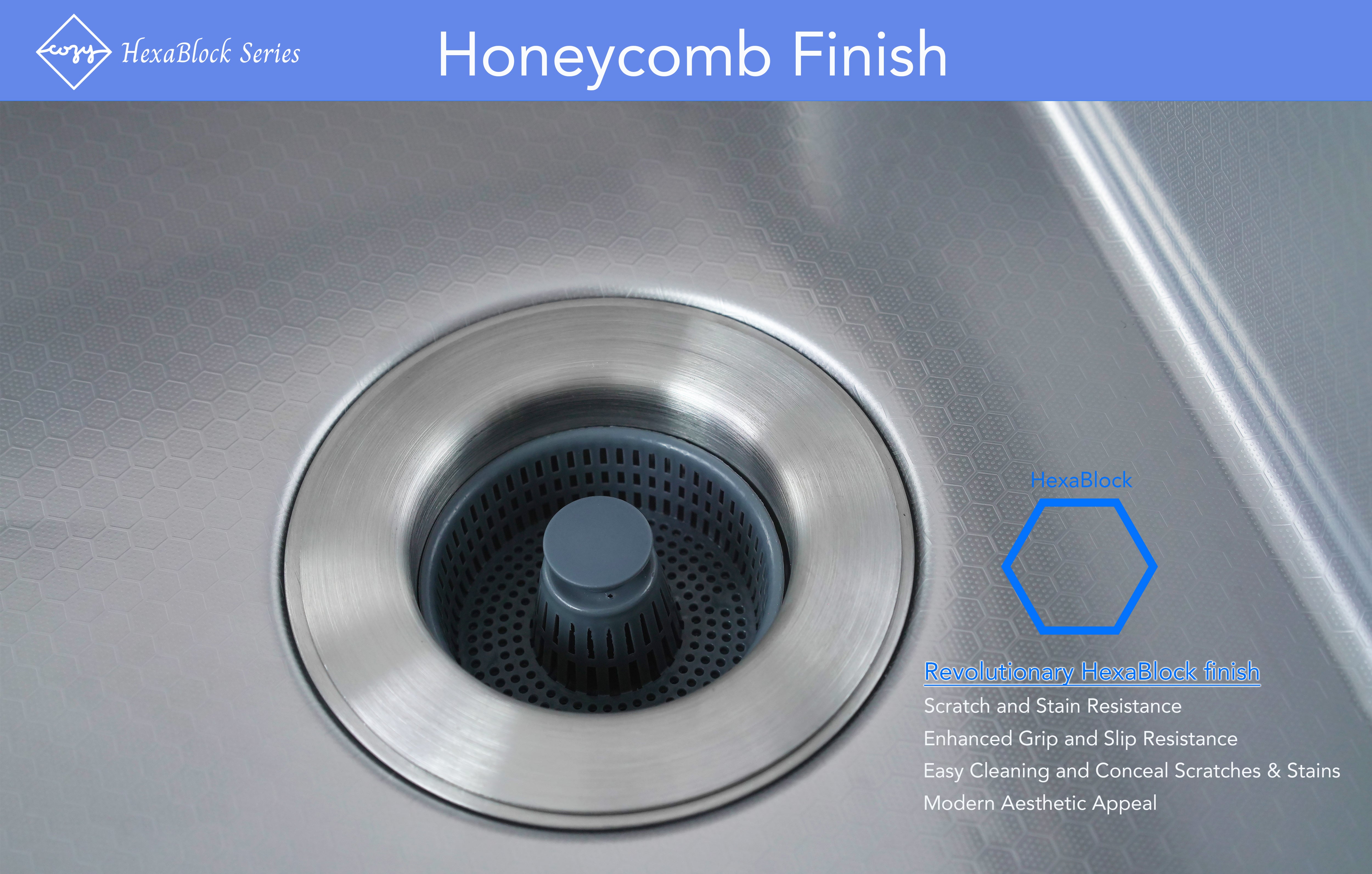 CozyBlock EmboPress Series Topmount Workstation Kitchen Sink - Premium 16 Gauge Stainless Steel with Integrated Drainboard, Dual-Tier Ledges, and Honeycomb Embossing, Complete Package w/ Cutting Board, Dish Rack, Strainer
