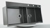 48 in. Workstation Topmount / Drop-in Nano Black 16 Gauge Stainless Steel Double Bowl Kitchen Sink Integrated Ledge Tight Radius w/ Premium Accessories