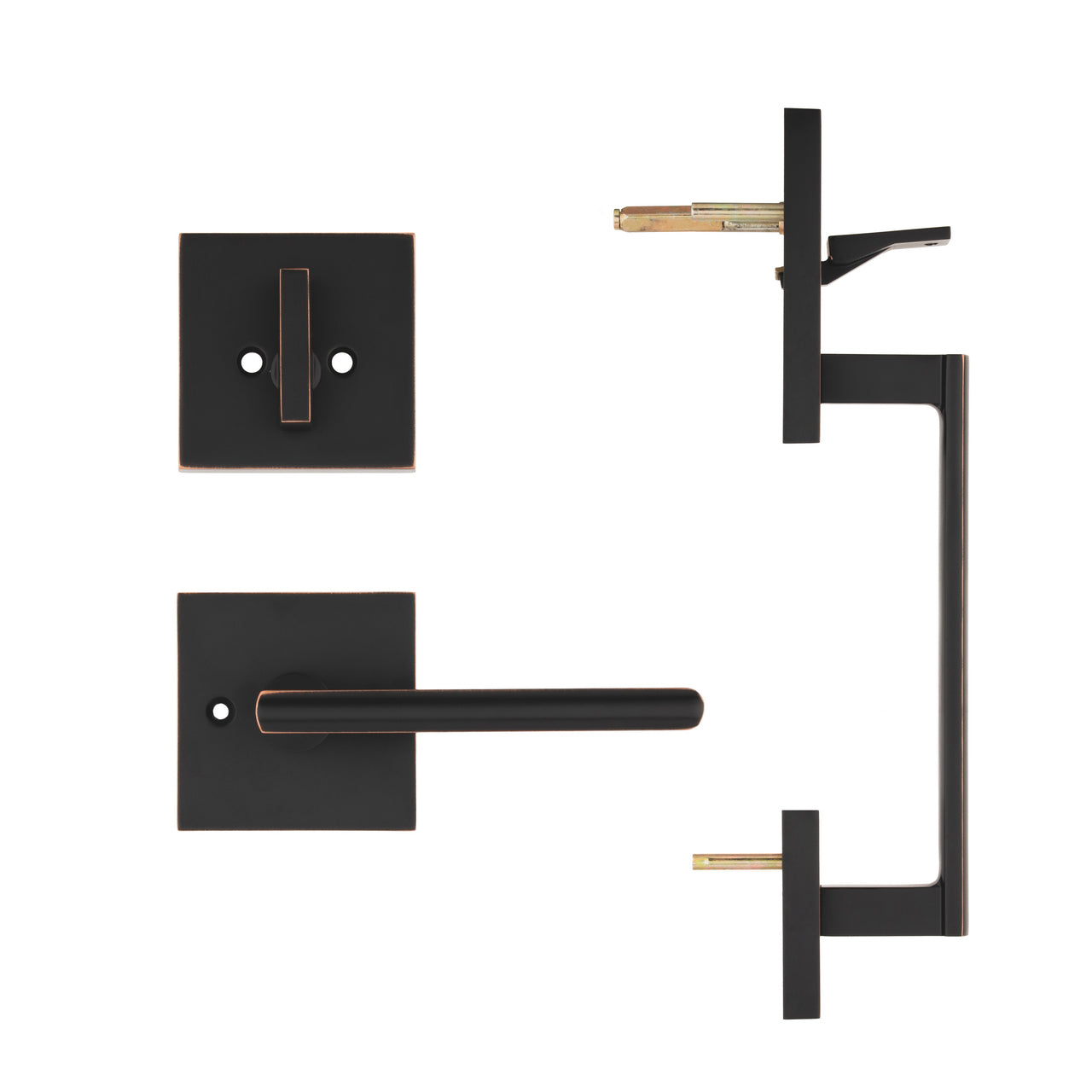 CozyBlock Double Door Handle Sets with Single Cylinder Deadbolt, Rectangular Adjustable Entry Door Lock Sets with Dummy