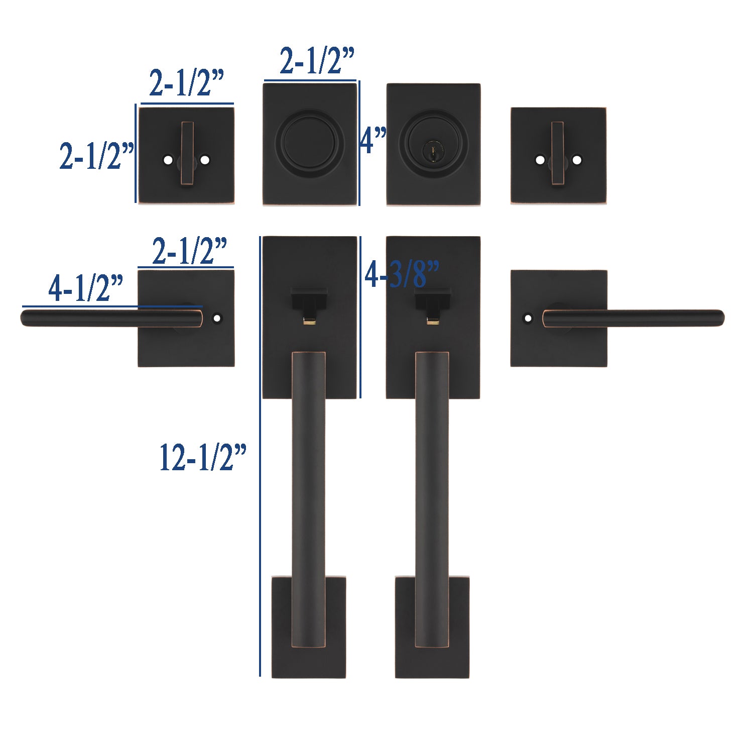 CozyBlock Double Door Handle Sets with Single Cylinder Deadbolt, Rectangular Adjustable Entry Door Lock Sets with Dummy