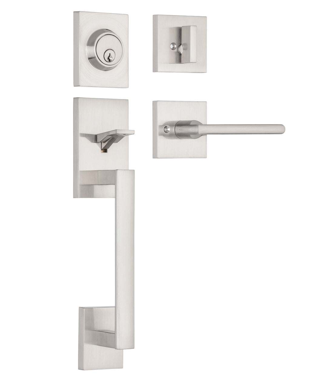 CozyBlock Double Door Handle Sets with Single Cylinder Deadbolt, Rectangular Adjustable Entry Door Lock Sets with Dummy