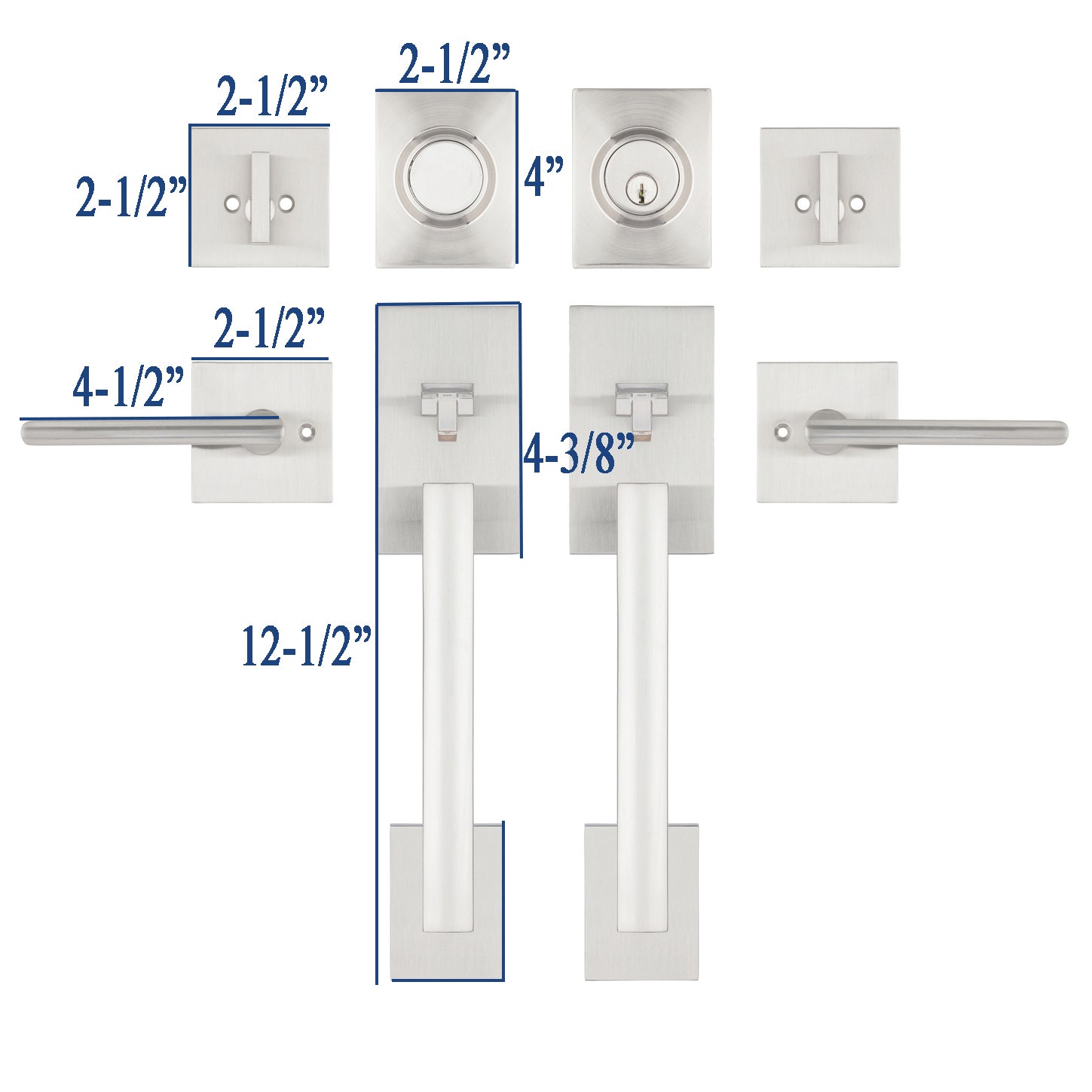 CozyBlock Double Door Handle Sets with Single Cylinder Deadbolt, Rectangular Adjustable Entry Door Lock Sets with Dummy