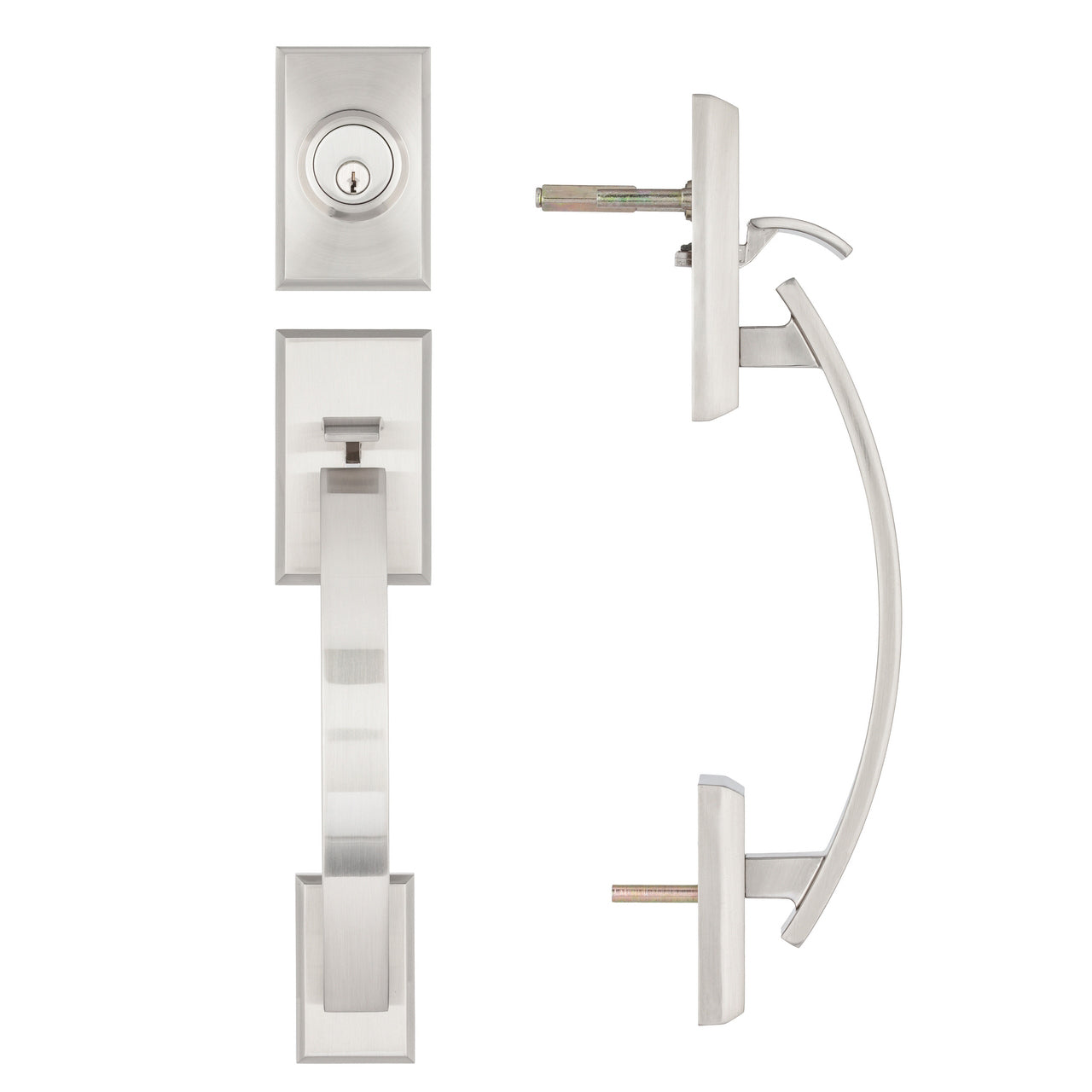 CozyBlock Double Door Handle Sets with Single Cylinder Deadbolt, Rectangular Adjustable Entry Door Lock Sets with Dummy