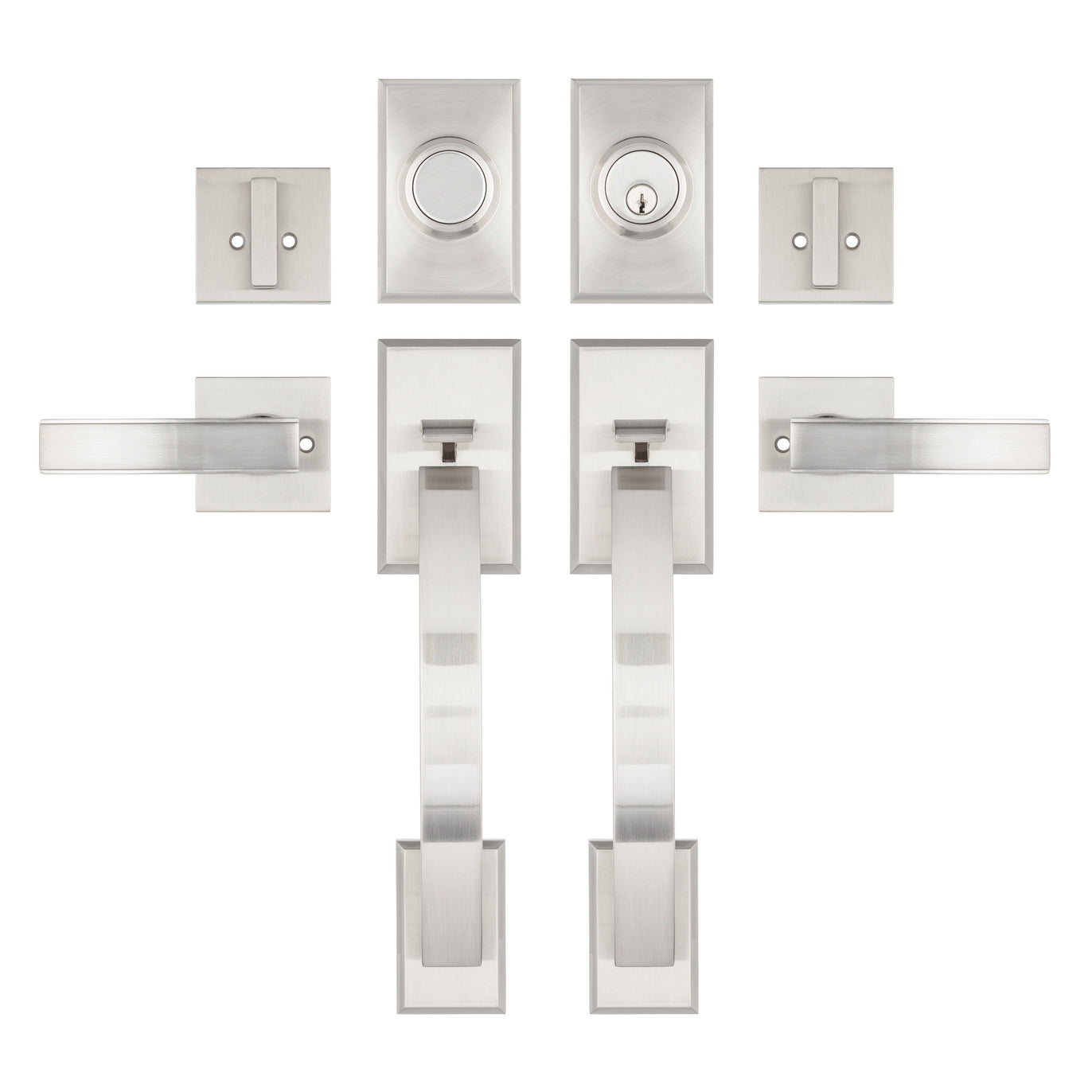 CozyBlock Double Door Handle Sets with Single Cylinder Deadbolt, Rectangular Adjustable Entry Door Lock Sets with Dummy