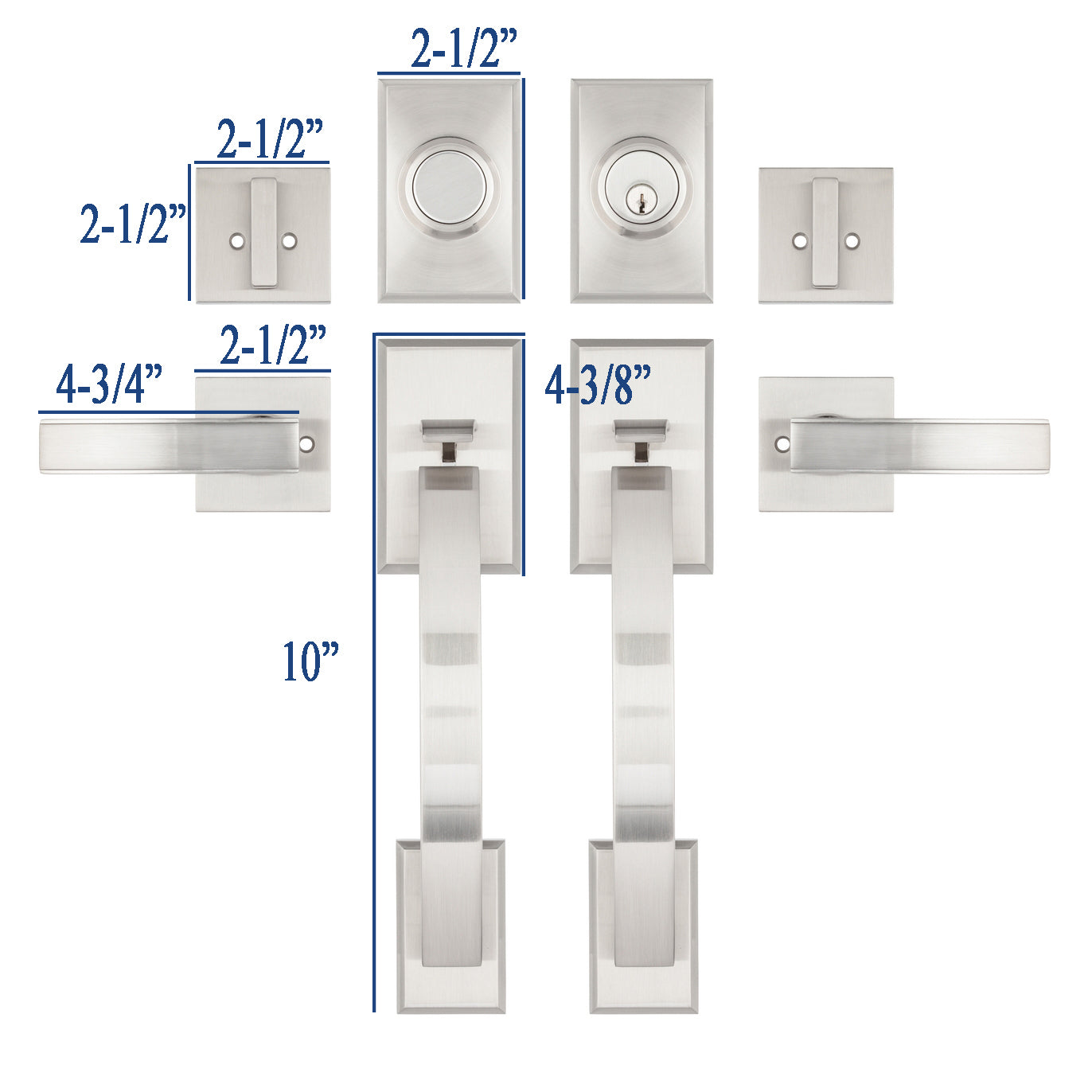 CozyBlock Double Door Handle Sets with Single Cylinder Deadbolt, Rectangular Adjustable Entry Door Lock Sets with Dummy