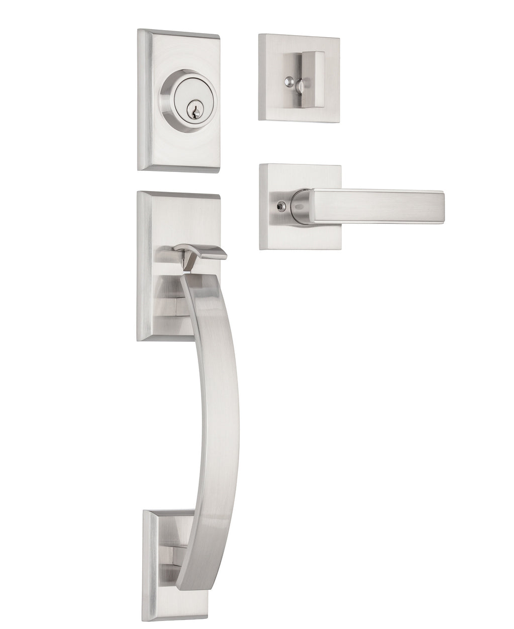 CozyBlock Double Door Handle Sets with Single Cylinder Deadbolt, Rectangular Adjustable Entry Door Lock Sets with Dummy