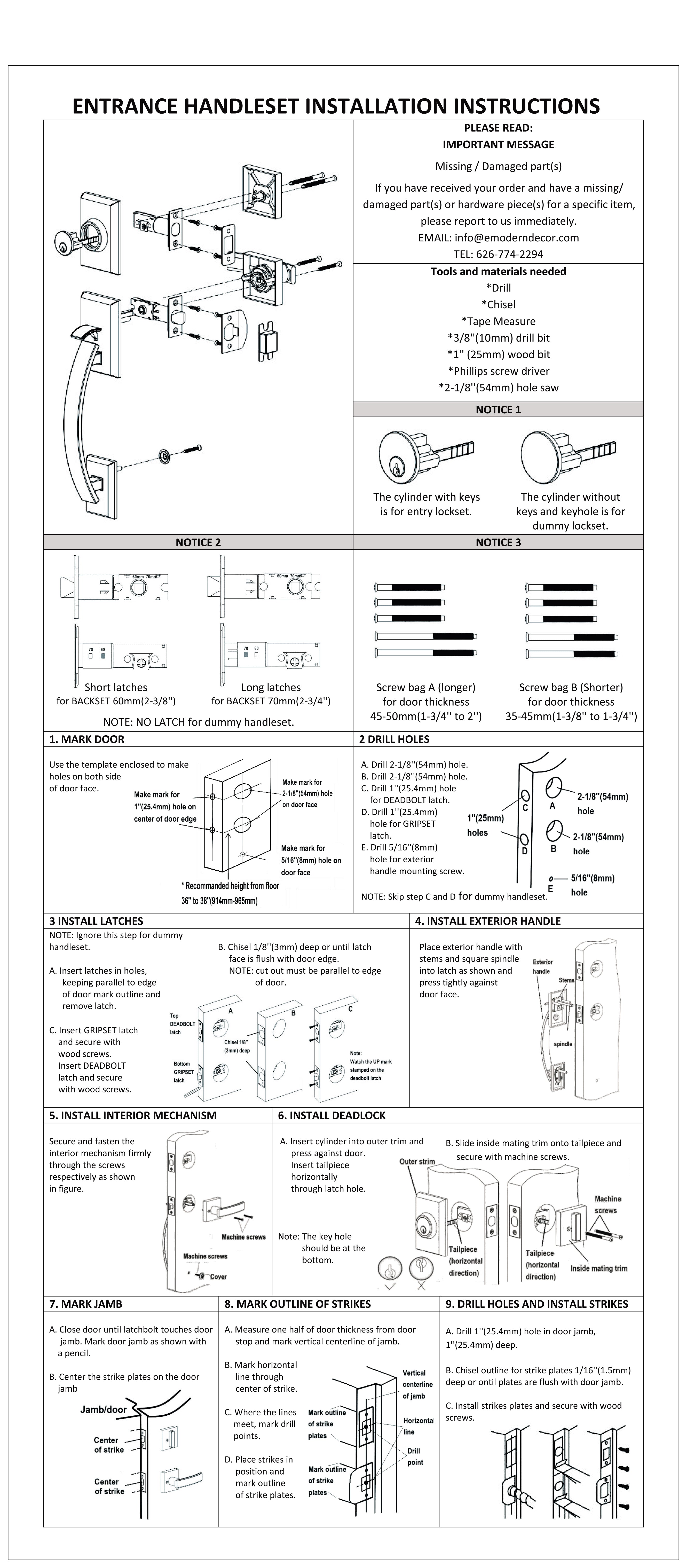 CozyBlock Double Door Handle Sets with Single Cylinder Deadbolt, Rectangular Adjustable Entry Door Lock Sets with Dummy