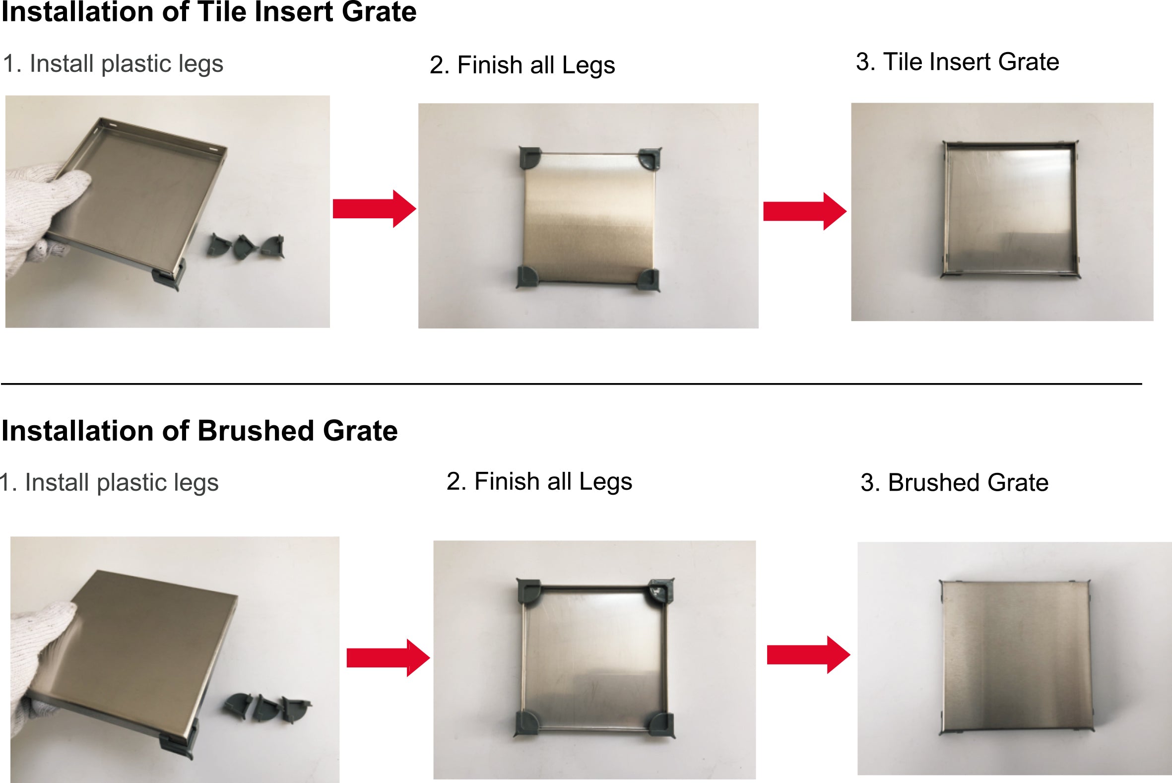 Bathroom Shower Square Drain 2-sided Reversible Tile Insert Grate Brushed 304 Stainless Steel with Threaded Adaptor