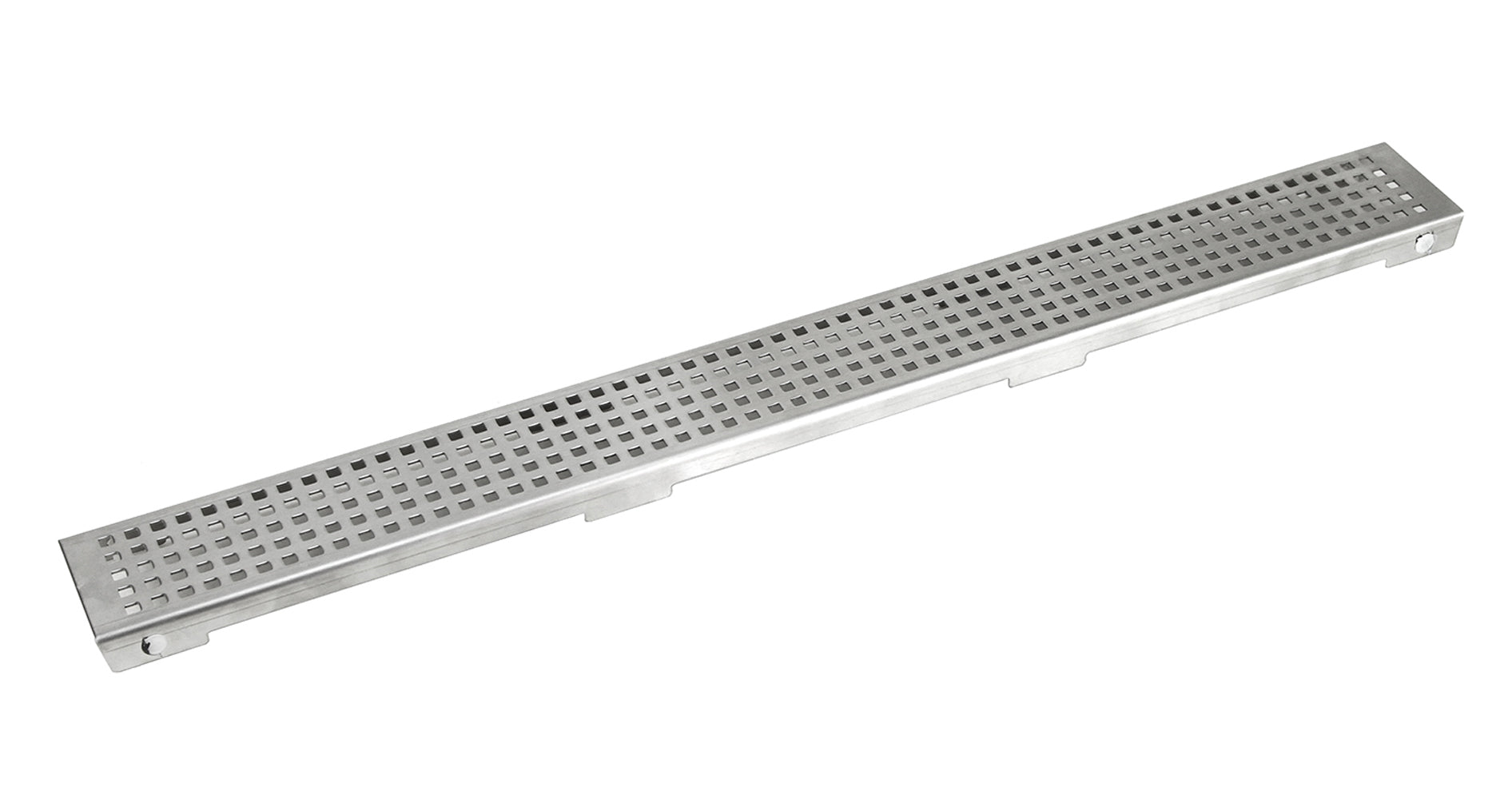 Bathroom Shower Linear Drain Square Checker Pattern Grate Brushed 304 Stainless Steel with Threaded Adaptor and Adjustable Leveling Feet