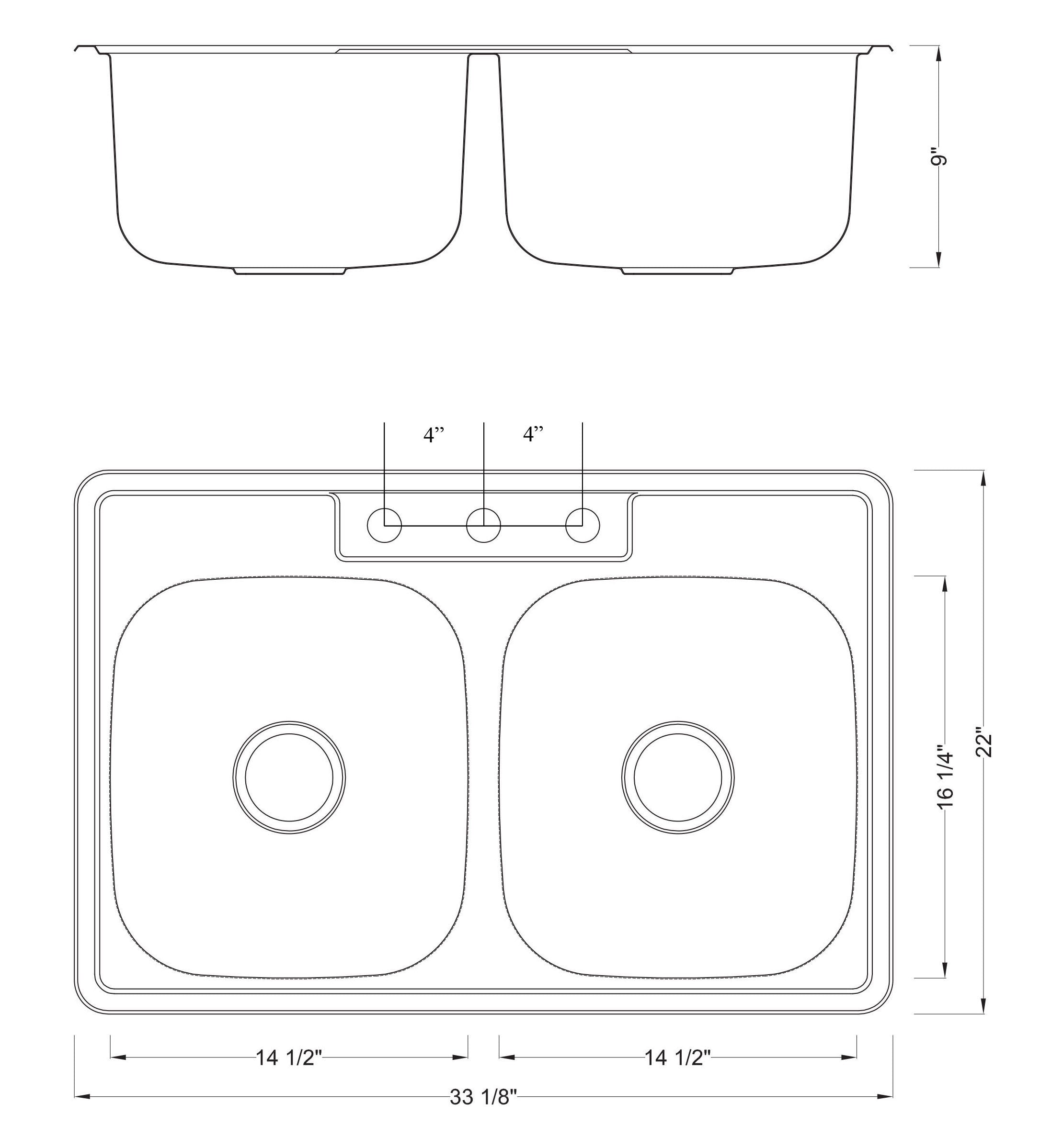 33 in. x 22 in. Topmount / Drop-in 18 Gauge Stainless Steel Double Bowl (50/50) Kitchen Sink with 9 in. Deep