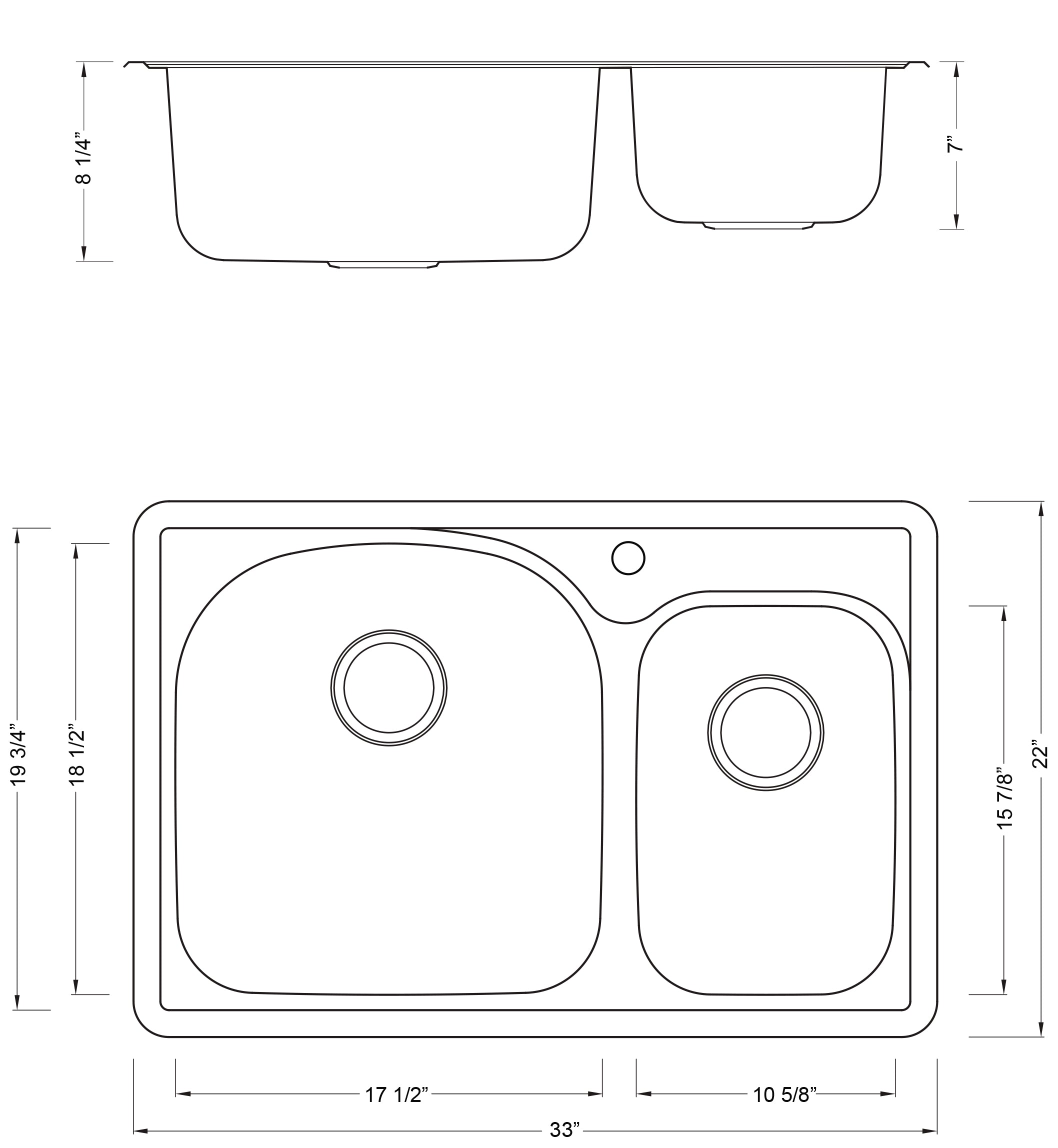33 in. x 22 in. Topmount / Drop-in 18 Gauge Stainless Steel Double Bowl (70/30) Kitchen Sink with 8 in. Deep