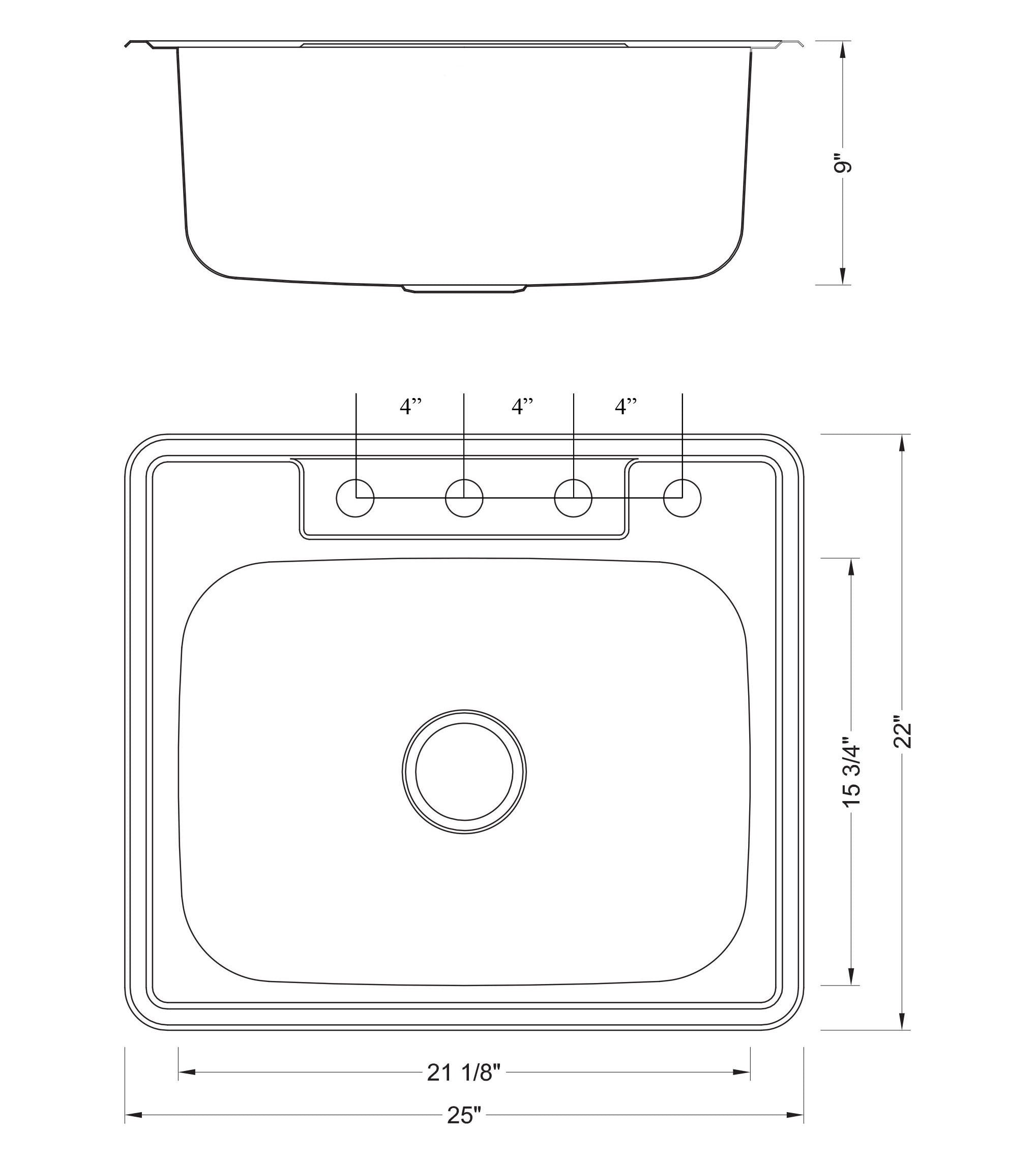 25 in. x 22 in. Topmount / Drop-in 18 Gauge Stainless Steel Single Bowl Island / Bar / Prep  Kitchen Sink with 9 in. Deep