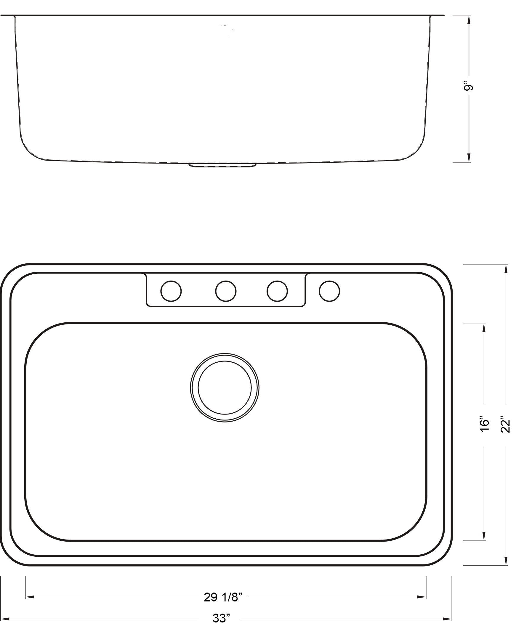 33 in. x 22 in. Topmount / Drop-in 18 Gauge Stainless Steel Single Bowl Kitchen Sink with 9 in. Deep