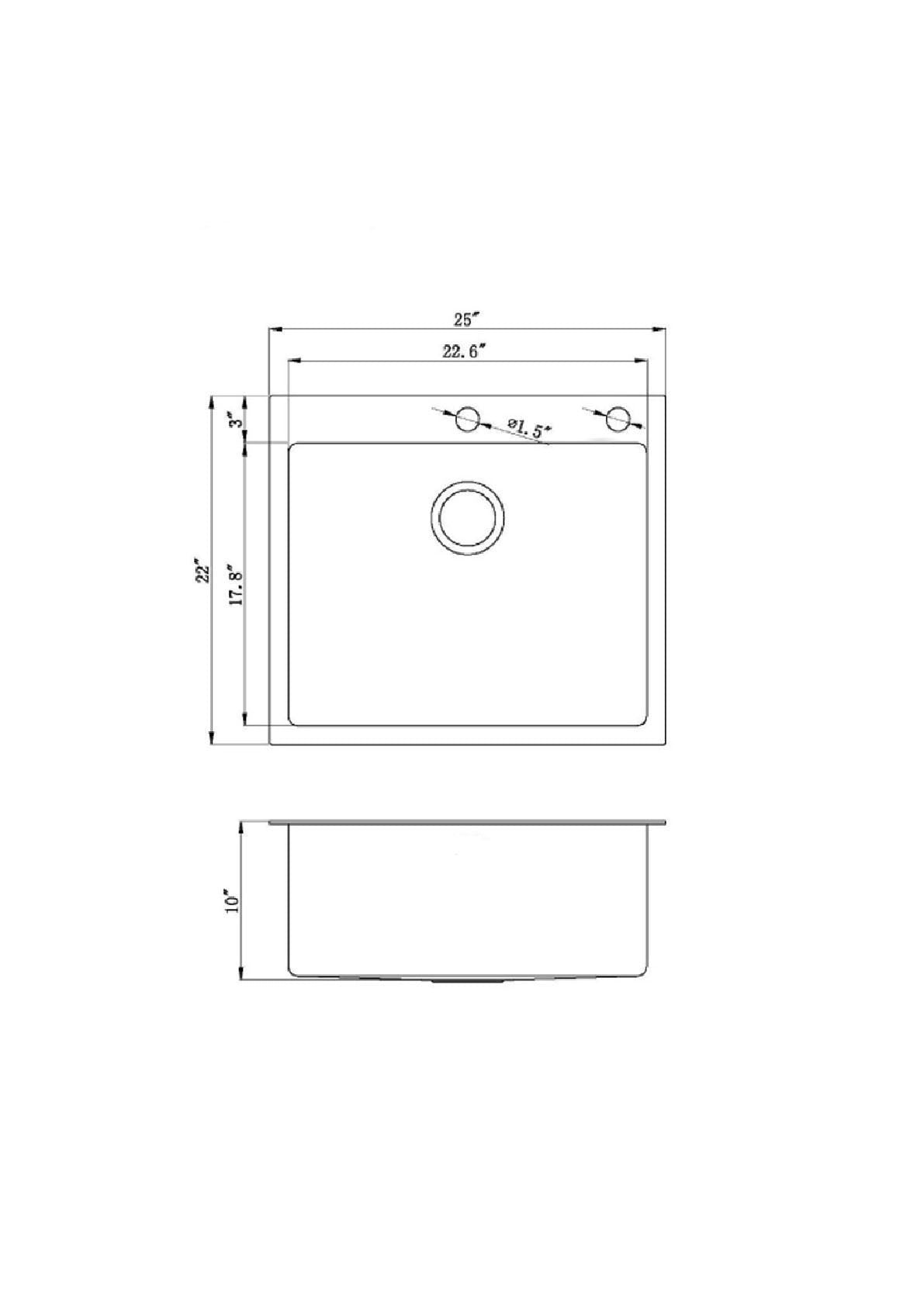 25 in. Drop-In / Topmount 16 Gauge Stainless Steel Single Bowl Kitchen Island / Bar Prep Sink with 15mm Radius Corner Design