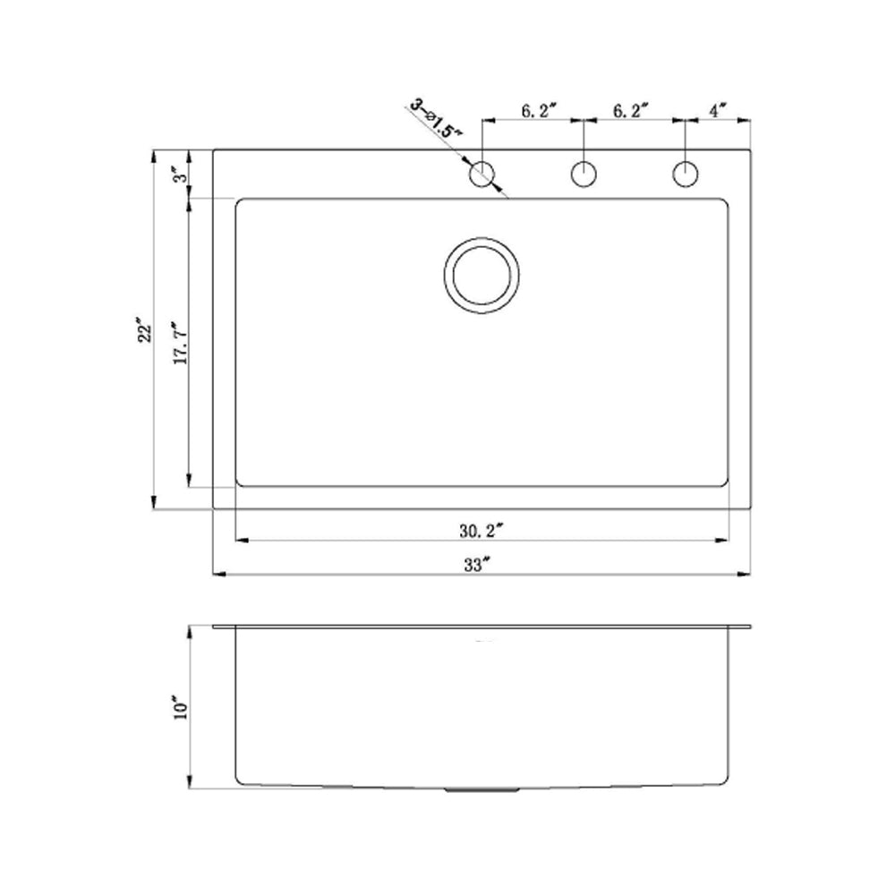 Drop-In / Topmount 16 Gauge Stainless Steel Single Bowl Kitchen Sink with 15mm Radius Corner Design