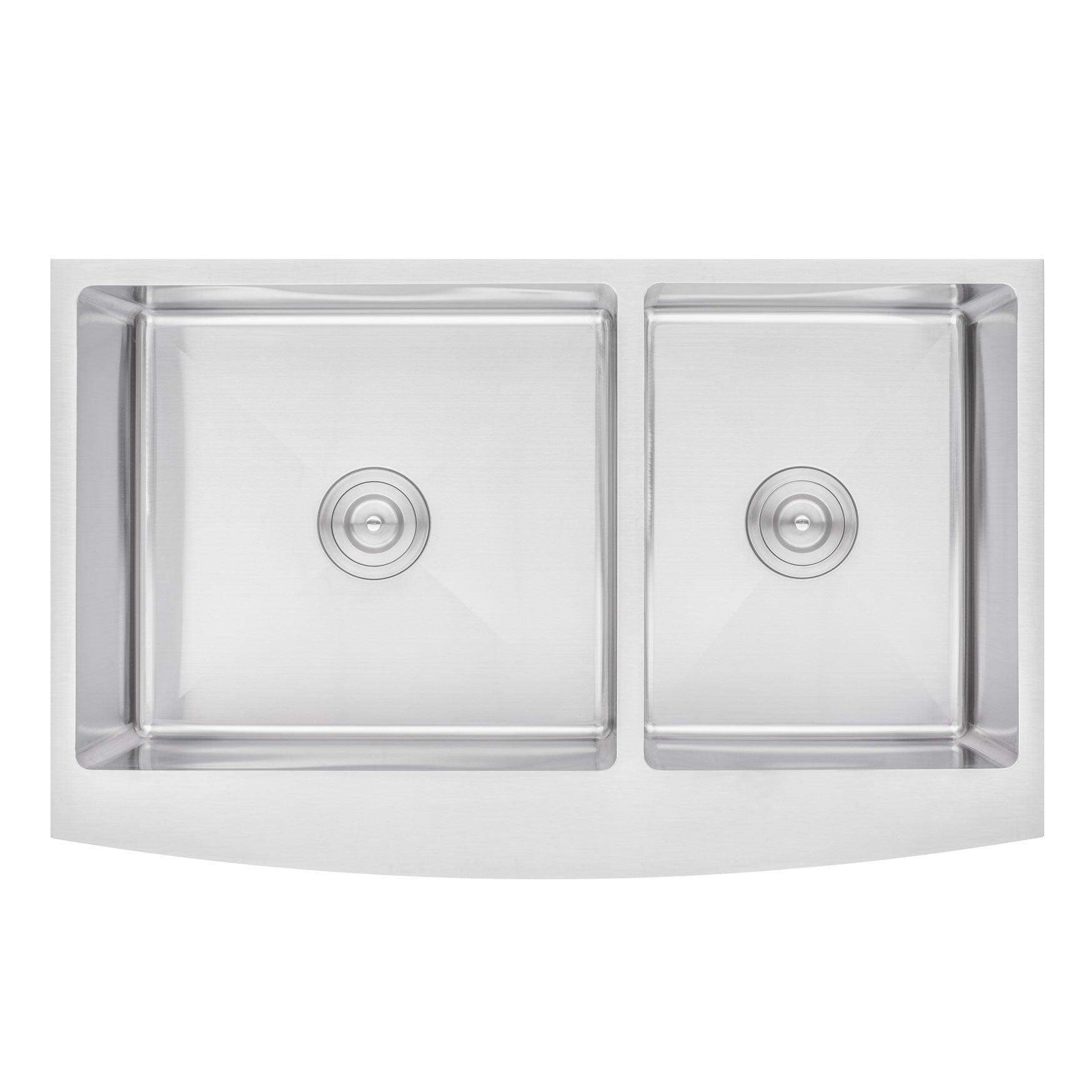 Farmhouse Apron Curve Front 16 Gauge Stainless Steel Double Bowl 60/40 Offset Kitchen Sink with 15mm Radius Corner Design