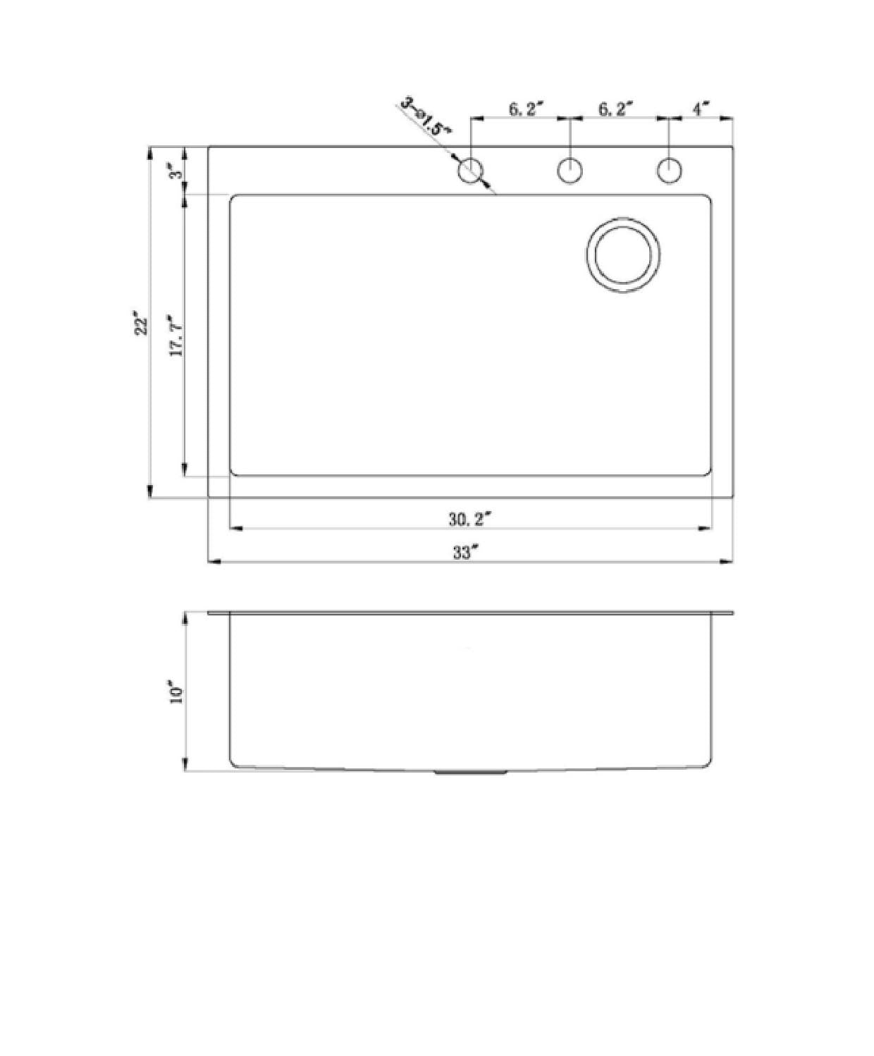 Offset Drain Opening Drop-In / Topmount 16 Gauge Stainless Steel Single Bowl Kitchen Sink 15mm Tight Radius Includes Bottom Protective Grid & Strainer