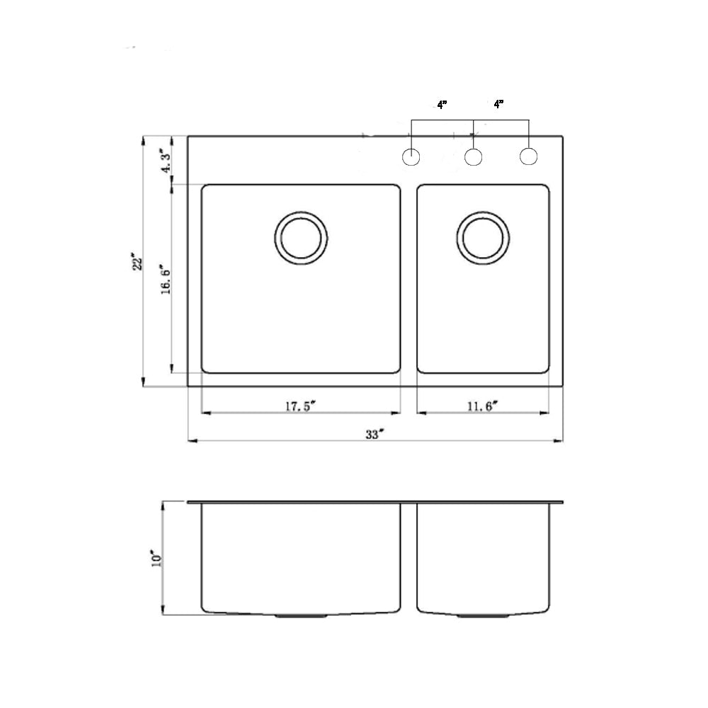 Drop-In / Topmount 16 Gauge Stainless Steel Double Bowl Kitchen Sink with 15mm Radius Corner Design