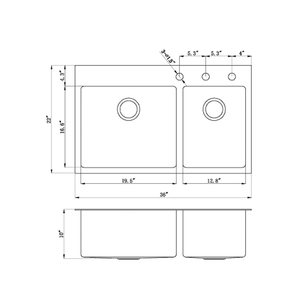 Drop-In / Topmount 16 Gauge Stainless Steel Double Bowl Kitchen Sink with 15mm Radius Corner Design