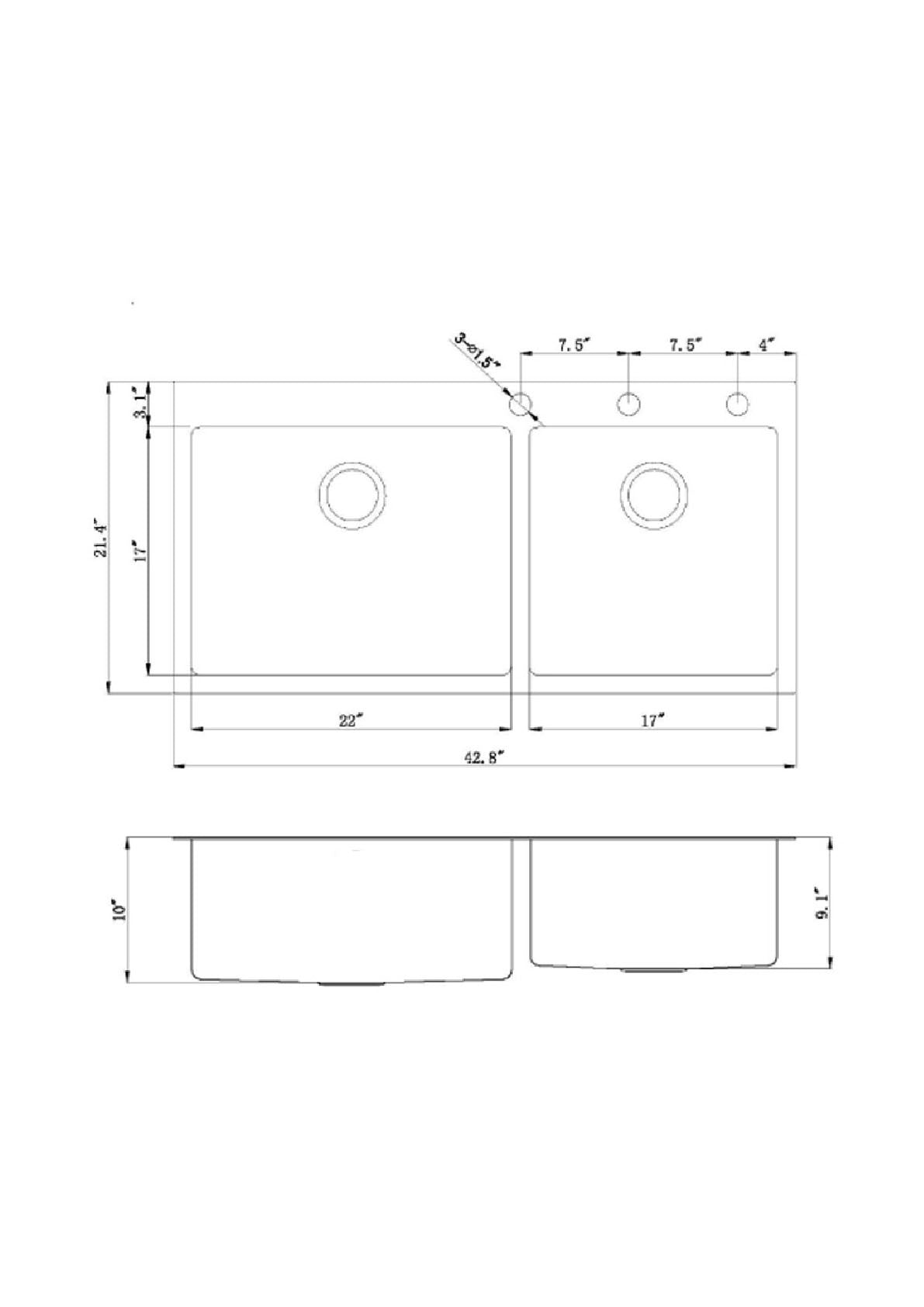 Drop-In / Topmount 16 Gauge Stainless Steel Double Bowl Kitchen Sink with 15mm Radius Corner Design