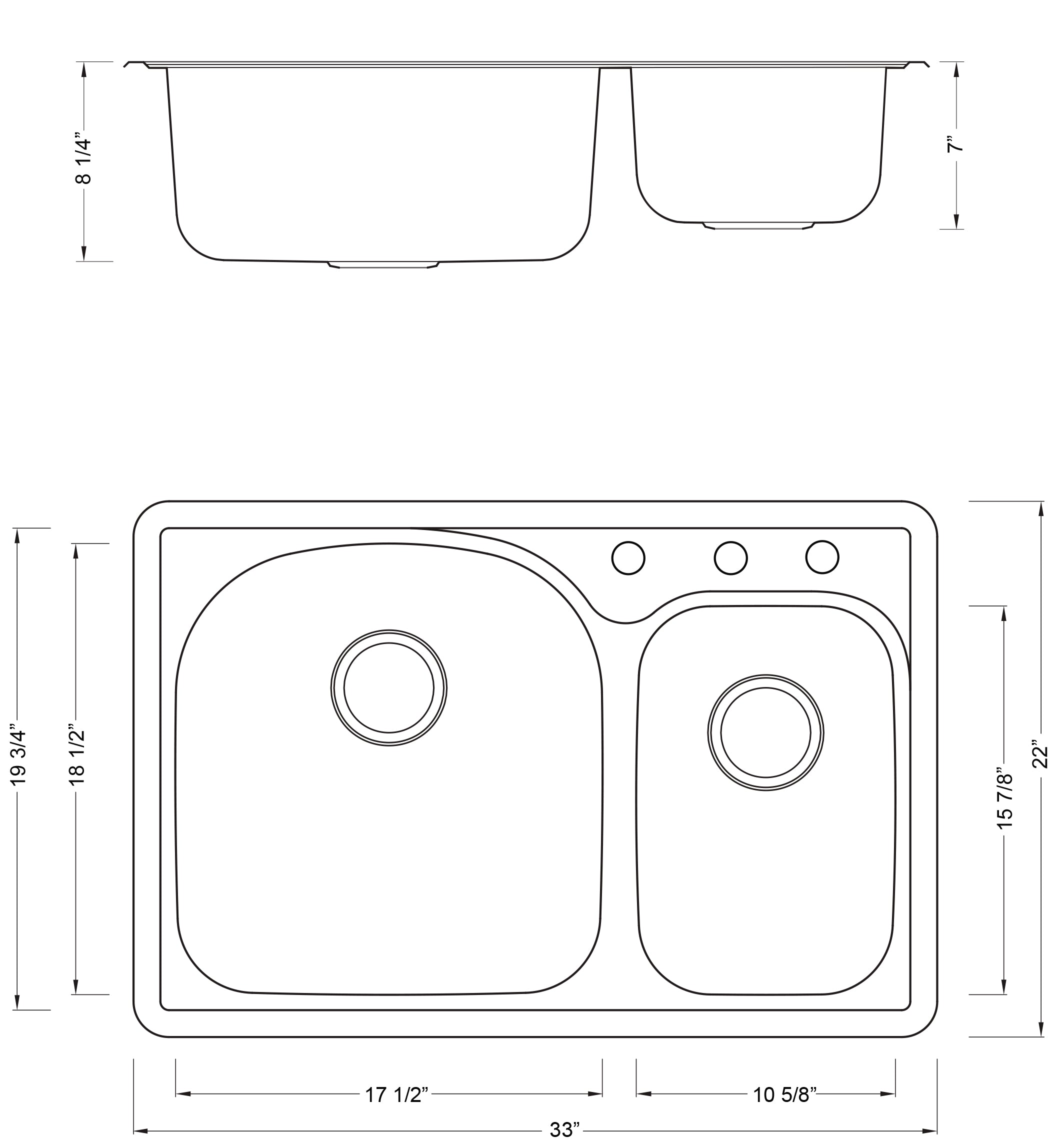 33 in. x 22 in. Topmount / Drop-in 18 Gauge Stainless Steel Double Bowl (70/30) Kitchen Sink with 8 in. Deep