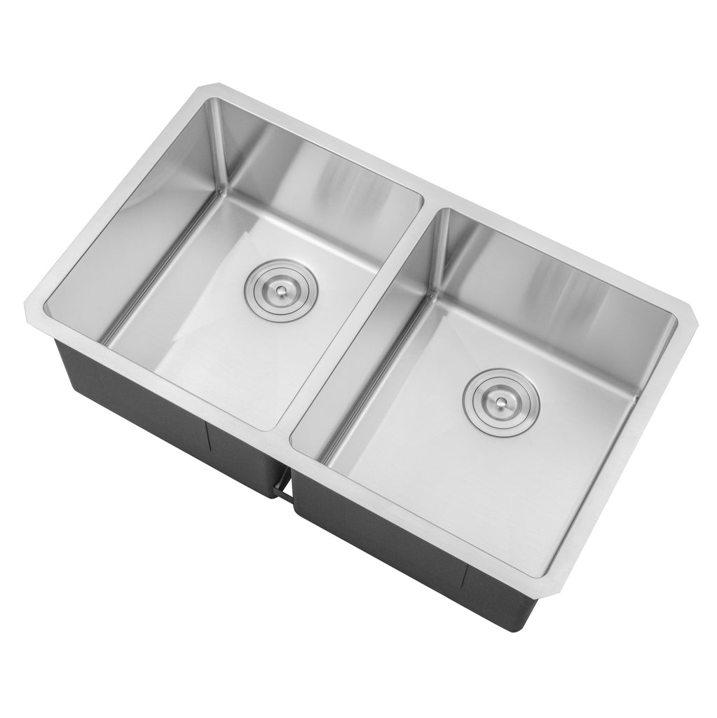 Undermount 16 Gauge Stainless Steel Double Bowl Kitchen Sink with 15mm Radius Corner Design