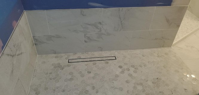 Bathroom Shower Linear Drain 2-sided Reversible Tile Insert Grate Brushed 304 Stainless Steel with Threaded Adaptor and Adjustable Leveling Feet