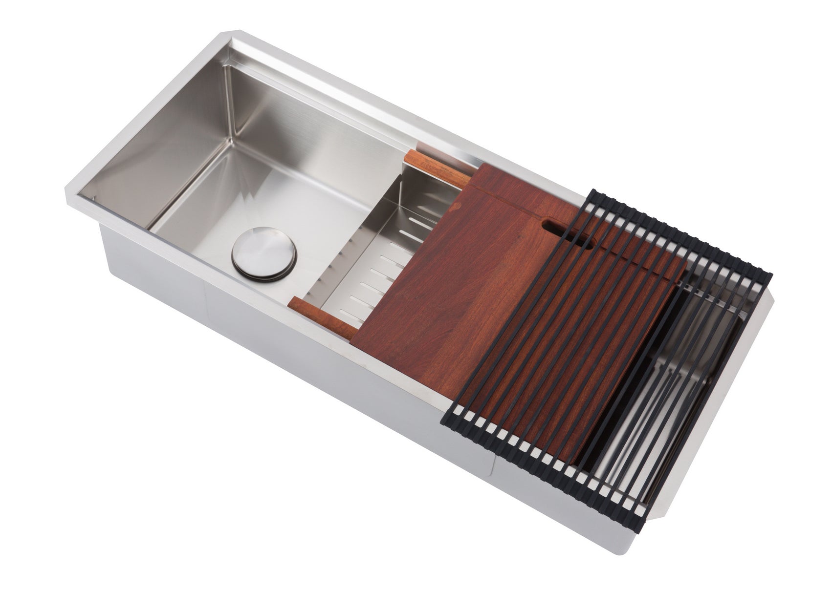 Workstation Undermount 16 Gauge Stainless Steel Single Bowl Kitchen Sink w/ Integrated Ledge, 15mm Tight Radius with Premium Accessories