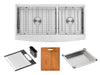 Enthous Workstation Farmhouse Apron 16 Gauge Double Bowl Stainless Steel Kitchen Sink w/ Integrated Ledge, 15mm Tight Radius, Premium Accessories – Dish Rack, Colander, Cutting-board, Grid