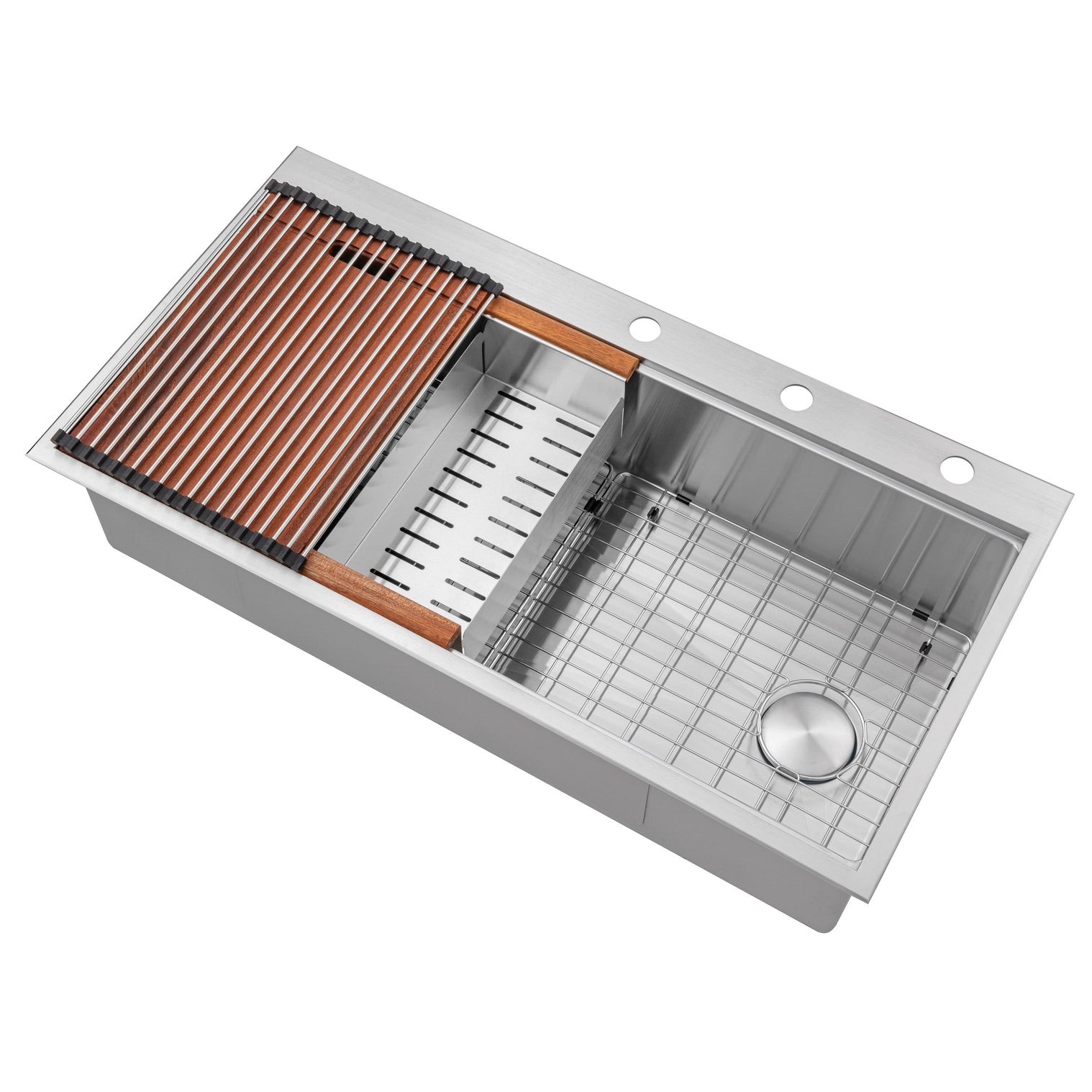 Workstation Topmount / Drop-in 16 Gauge Stainless Steel Single Bowl Kitchen Sink w/ Integrated Ledge, 15mm Tight Radius with Premium Accessories