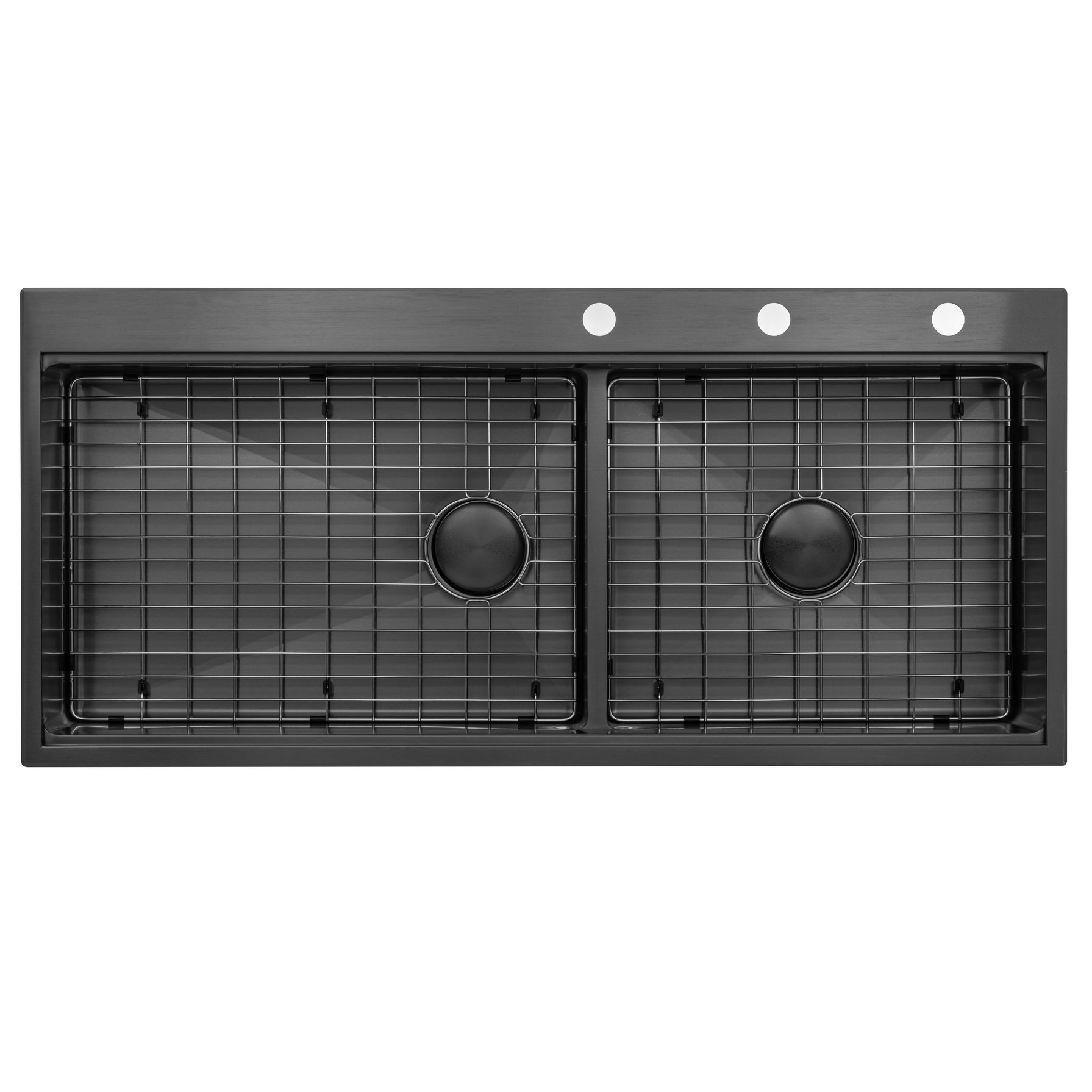 48 in. Workstation Topmount / Drop-in Nano Black 16 Gauge Stainless Steel Double Bowl Kitchen Sink Integrated Ledge Tight Radius w/ Premium Accessories