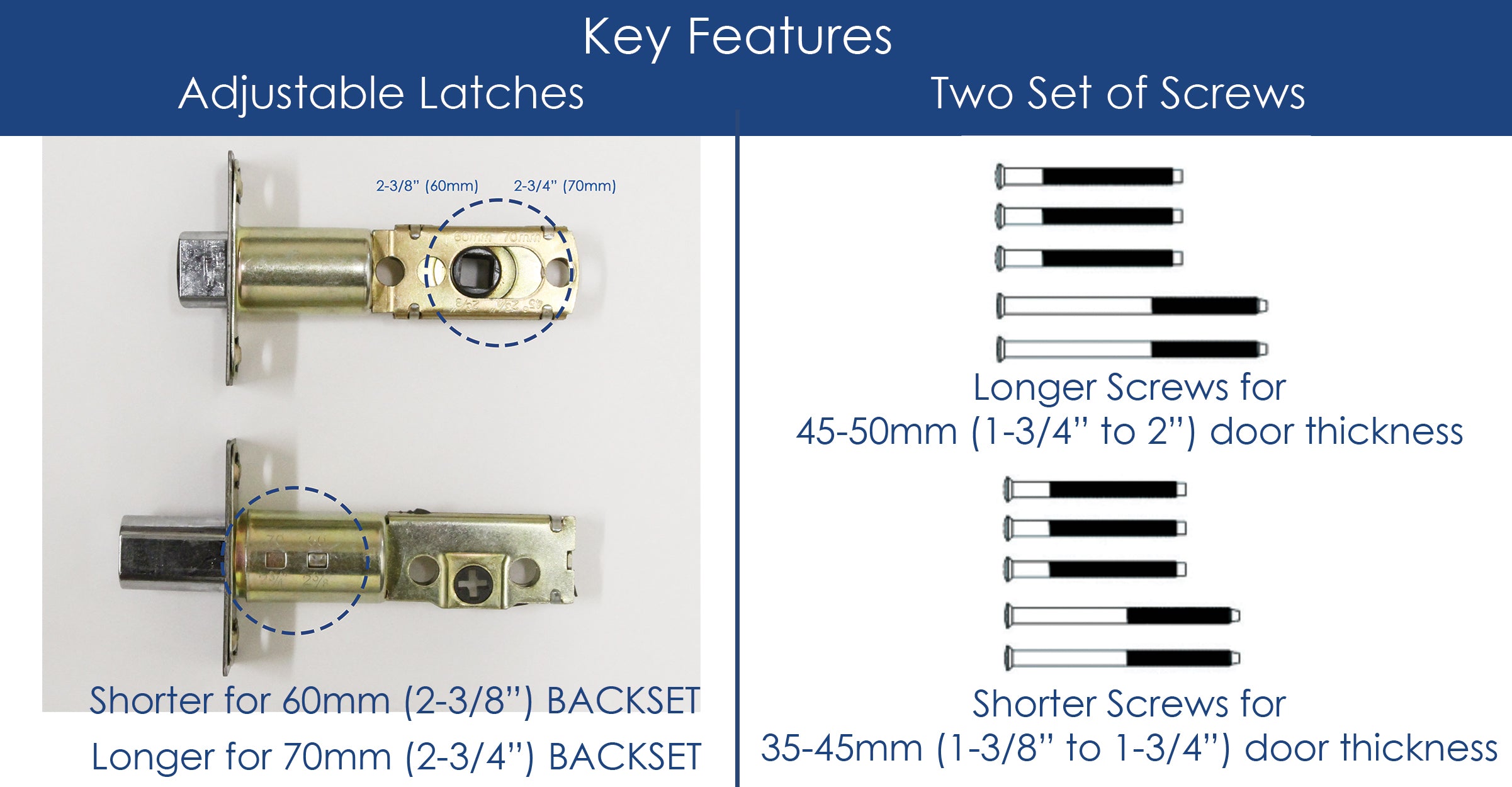 CozyBlock Double Door Handle Sets with Single Cylinder Deadbolt, Rectangular Adjustable Entry Door Lock Sets with Dummy