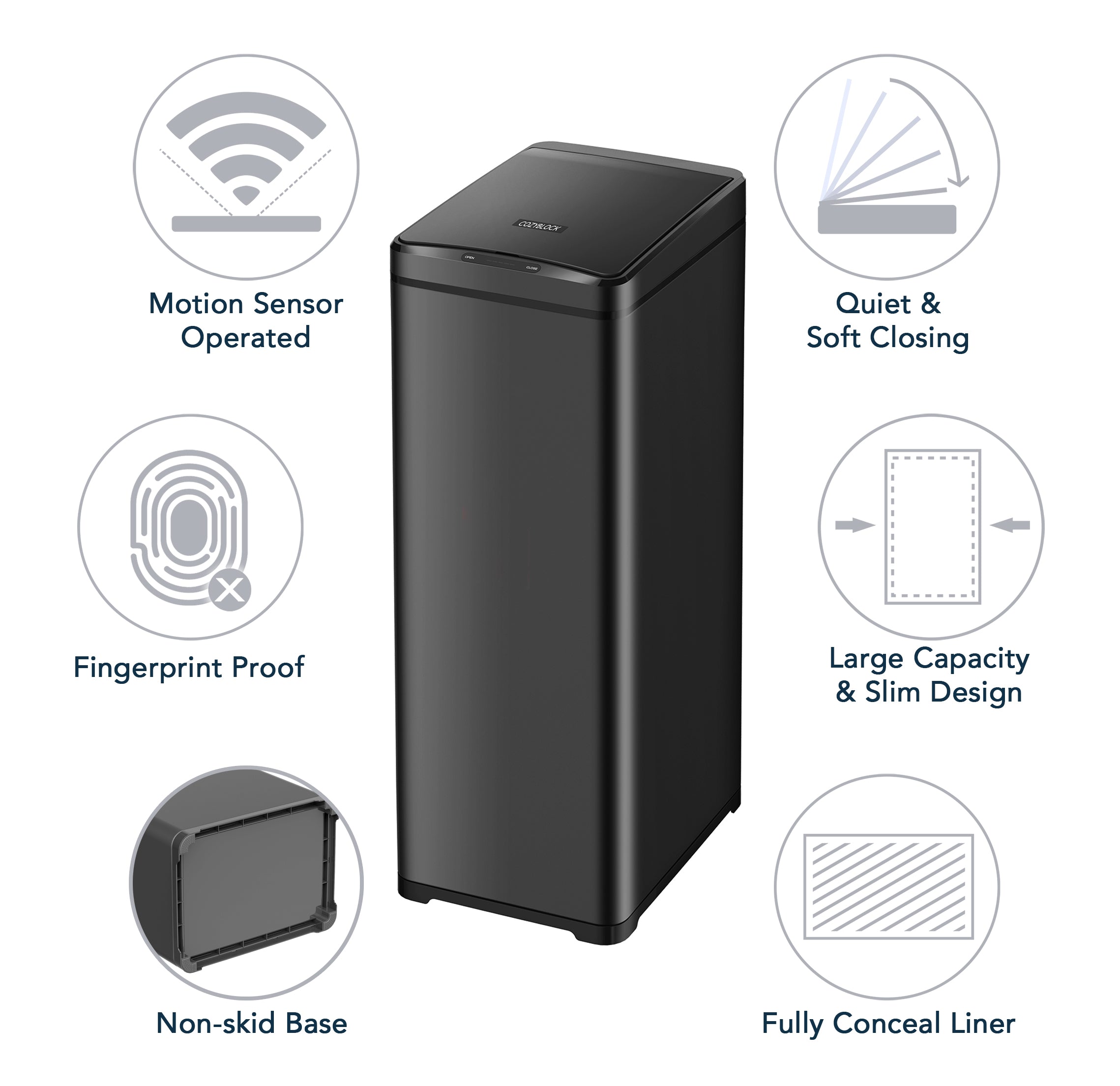 CozyBlock 13 Gallon 50L Slim Automatic Trash Can for Kitchen, Touchless Motion Sensor Bin