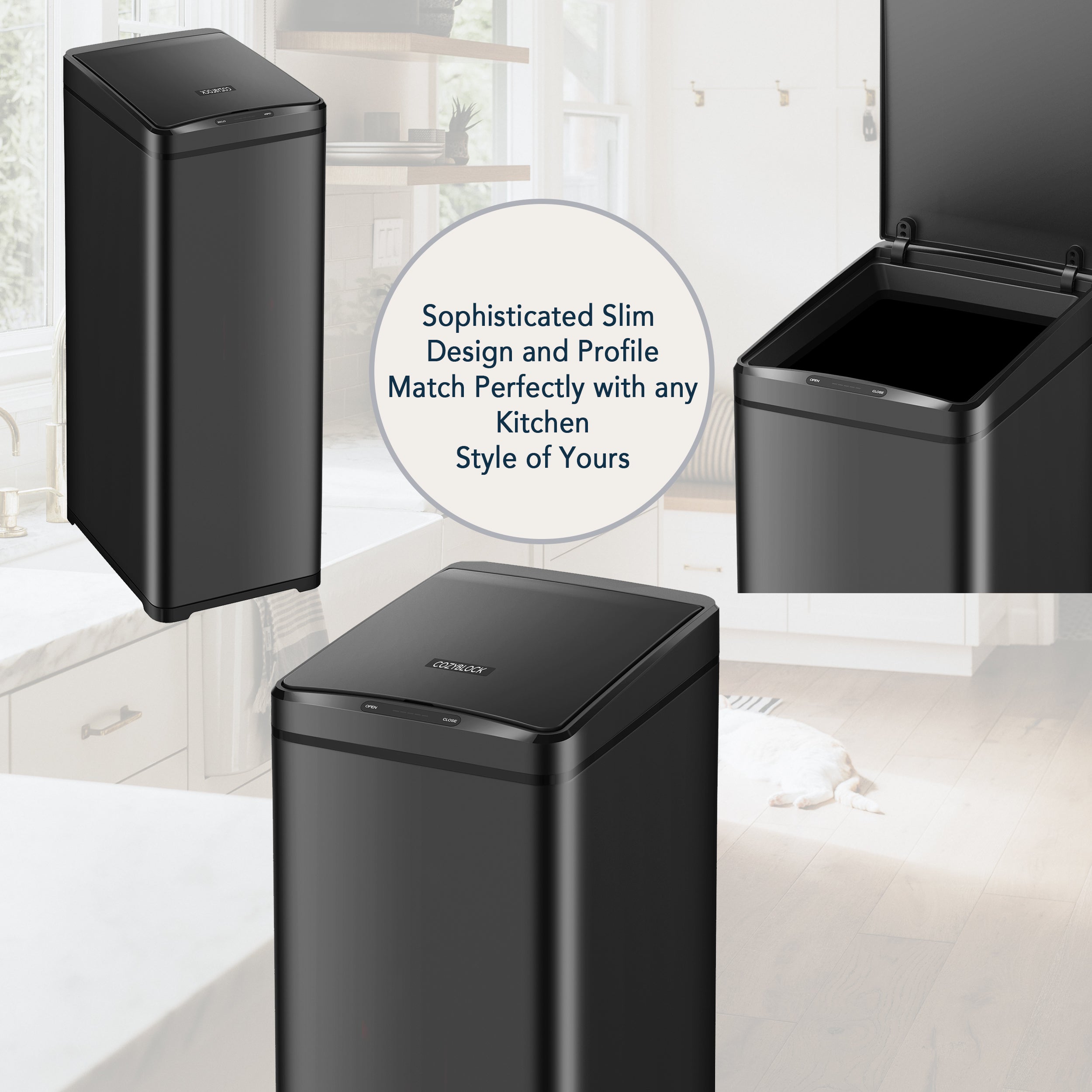 CozyBlock 13 Gallon 50L Slim Automatic Trash Can for Kitchen, Touchless Motion Sensor Bin
