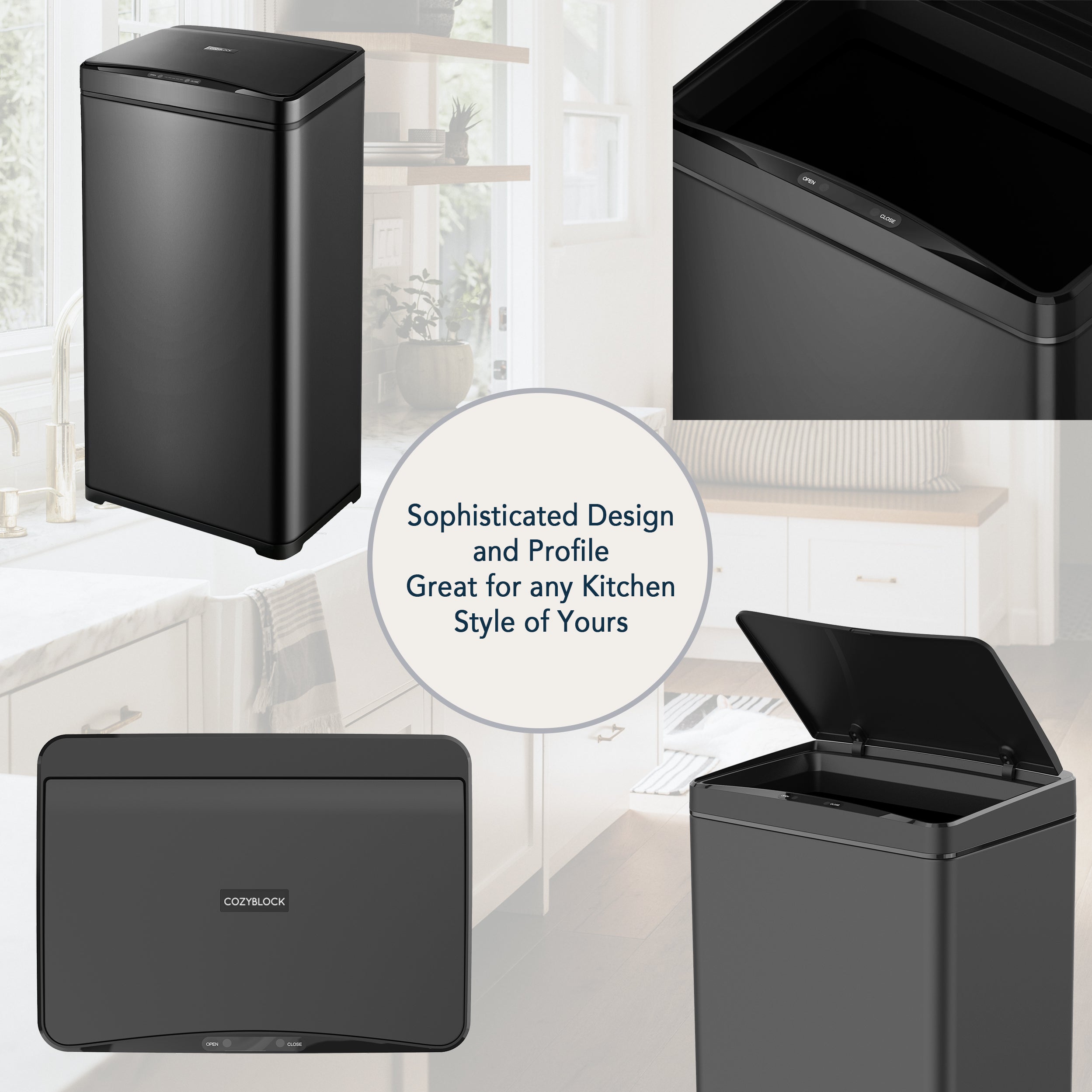 CozyBlock 13 Gallon 50L Automatic Trash Can for Kitchen, Touchless Motion Sensor Bin