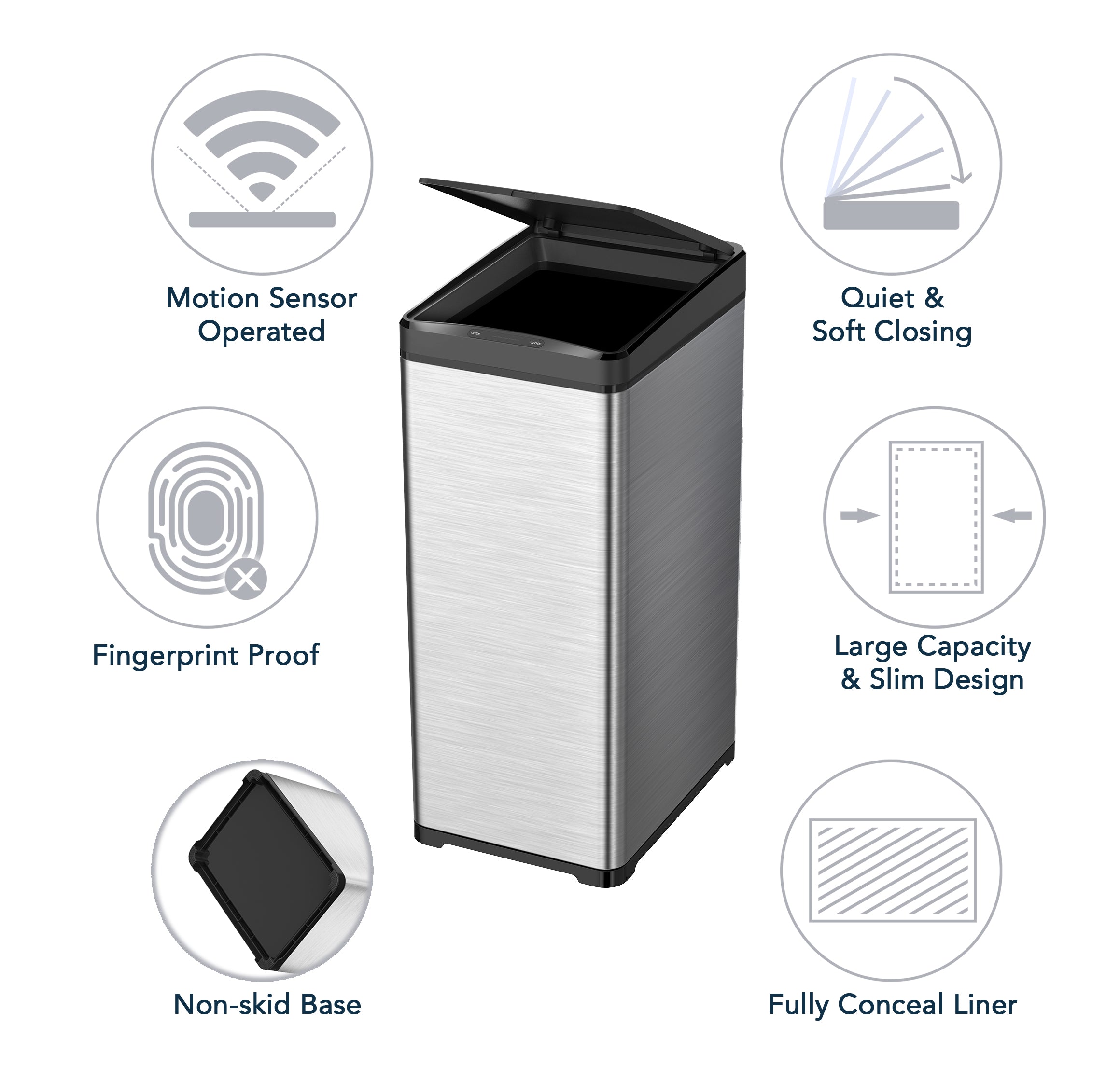 CozyBlock 13 Gallon 50L Slim Automatic Trash Can for Kitchen, Touchless Motion Sensor Bin