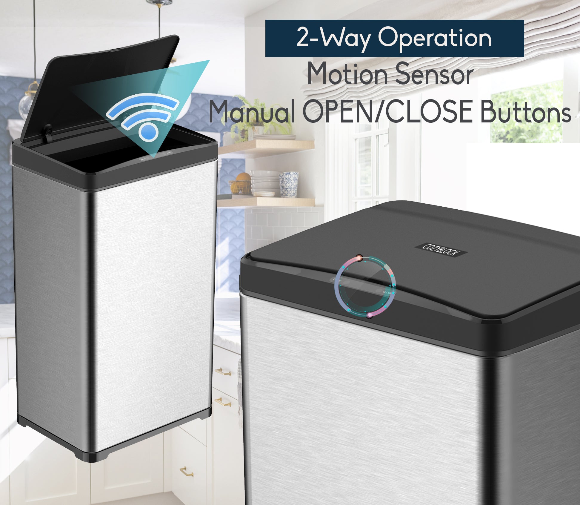 CozyBlock 13 Gallon 50L Automatic Trash Can for Kitchen, Touchless Motion Sensor Bin