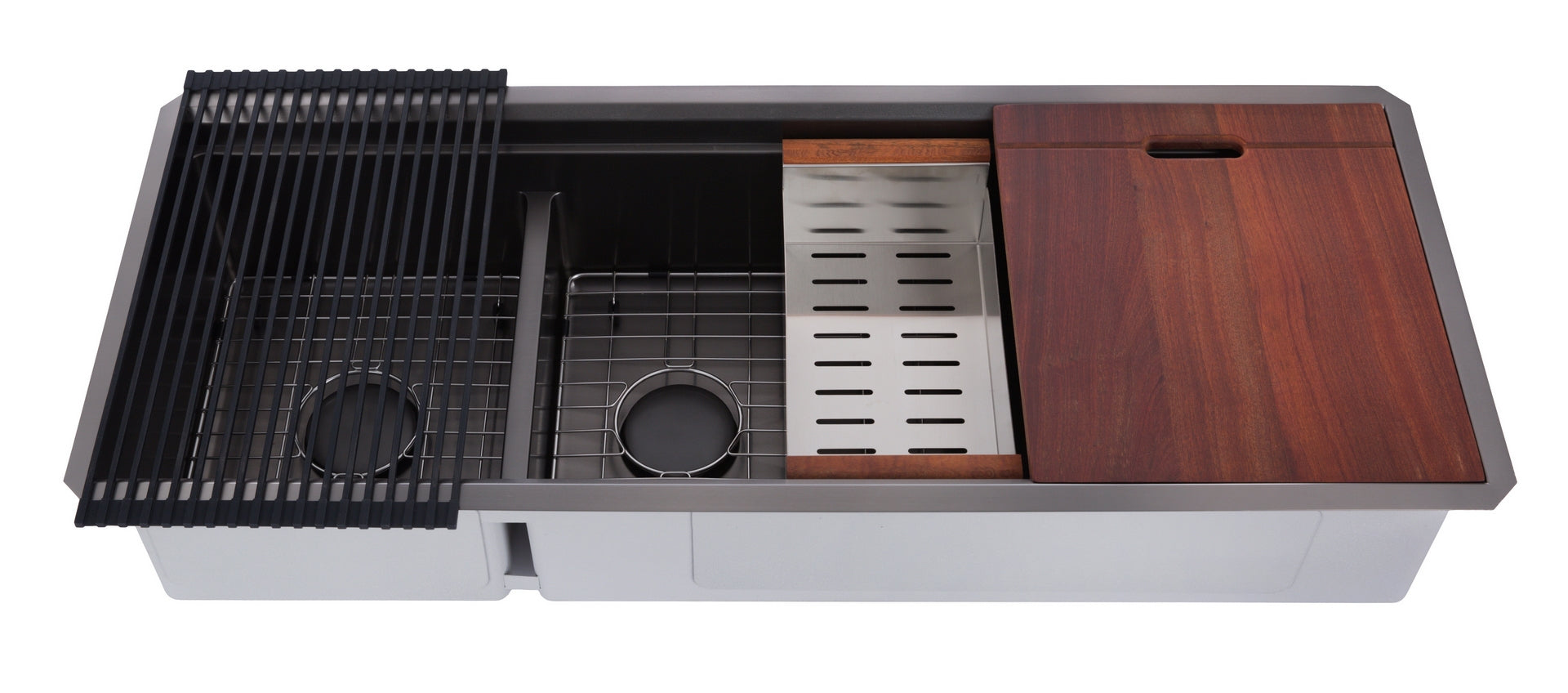 48 in. Workstation Undermount 16 Gauge Nano Black Stainless Steel Double Bowl Kitchen Sink w/ Integrated Ledge 15mm Tight Radius with Premium Accessories