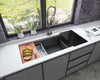 48 in. Workstation Undermount 16 Gauge Nano Black Stainless Steel Double Bowl Kitchen Sink w/ Integrated Ledge 15mm Tight Radius with Premium Accessories
