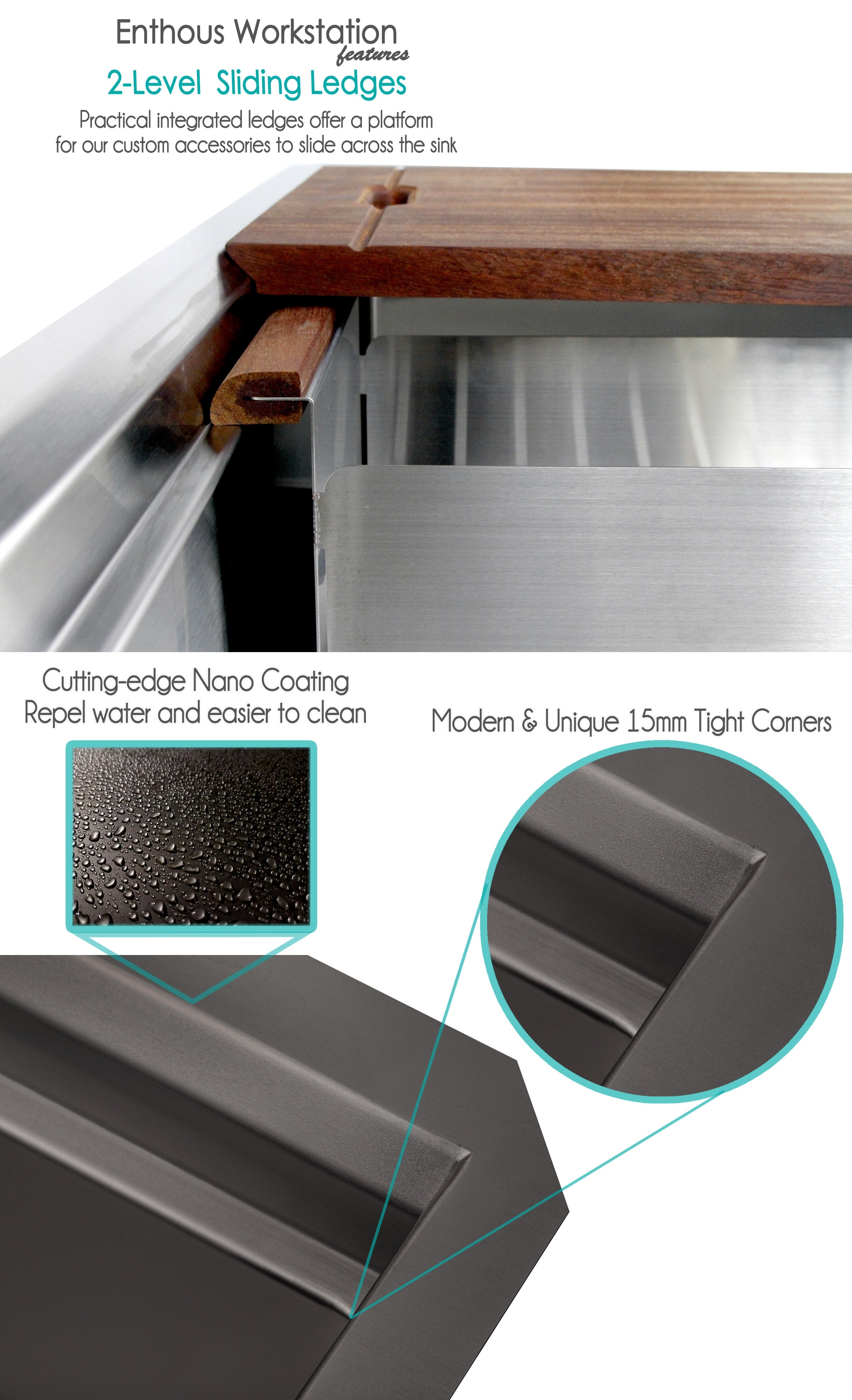 48 in. Workstation Undermount 16 Gauge Nano Black Stainless Steel Double Bowl Kitchen Sink w/ Integrated Ledge 15mm Tight Radius with Premium Accessories