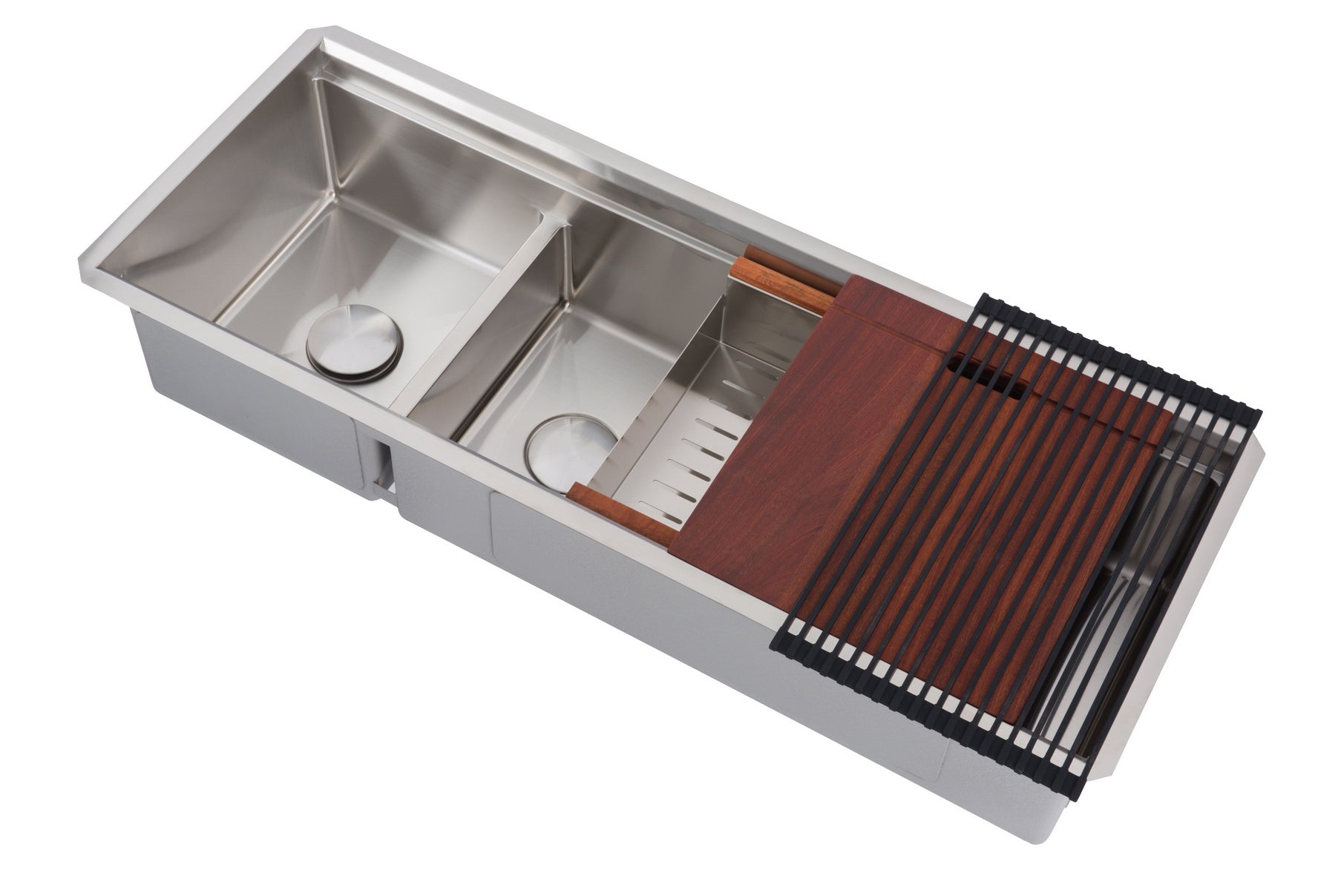 48 in. Workstation Undermount 16 Gauge Stainless Steel Double Bowl Kitchen Sink w/ Integrated Ledge, 15mm Tight Radius with Premium Accessories